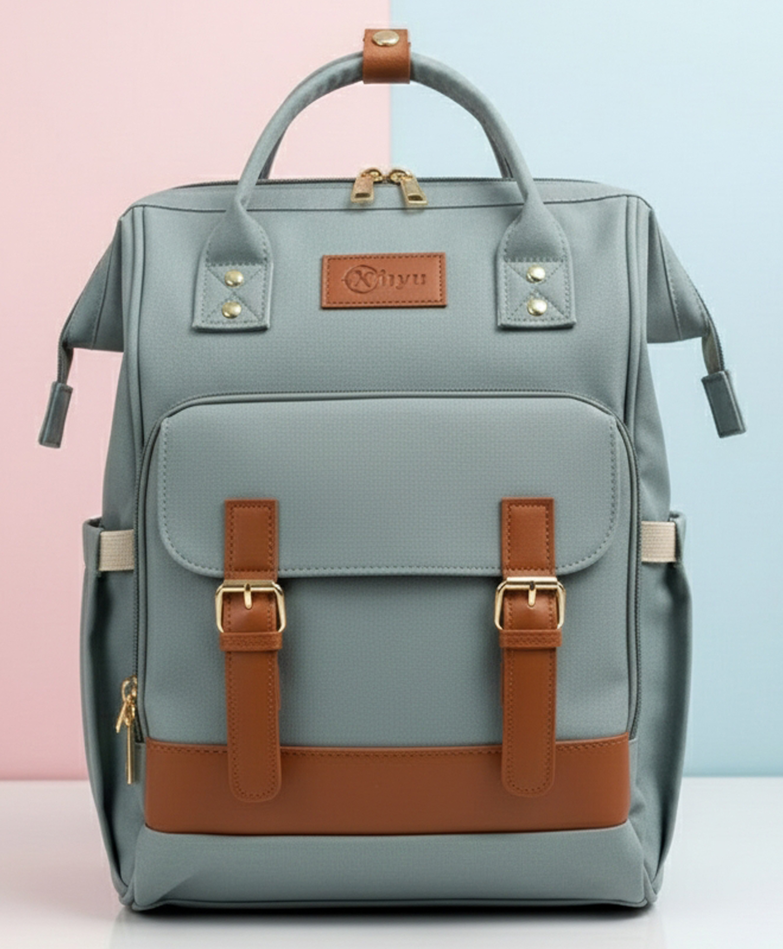 Purple Tots Maternity Diaper Bag - Grey Leather Pattern-image-39