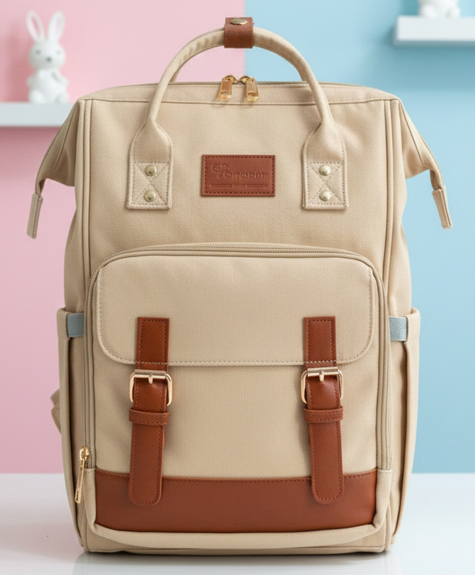 Purple Tots Maternity Diaper Bag - Cream Leather Pattern-image-31