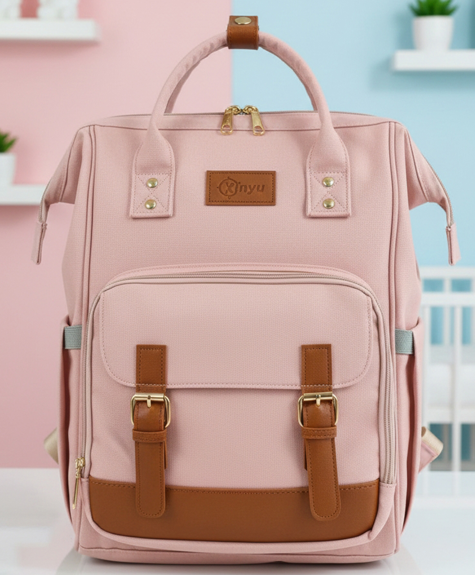 Purple Tots Maternity Diaper Bag - Pink Leather Pattern-image-46