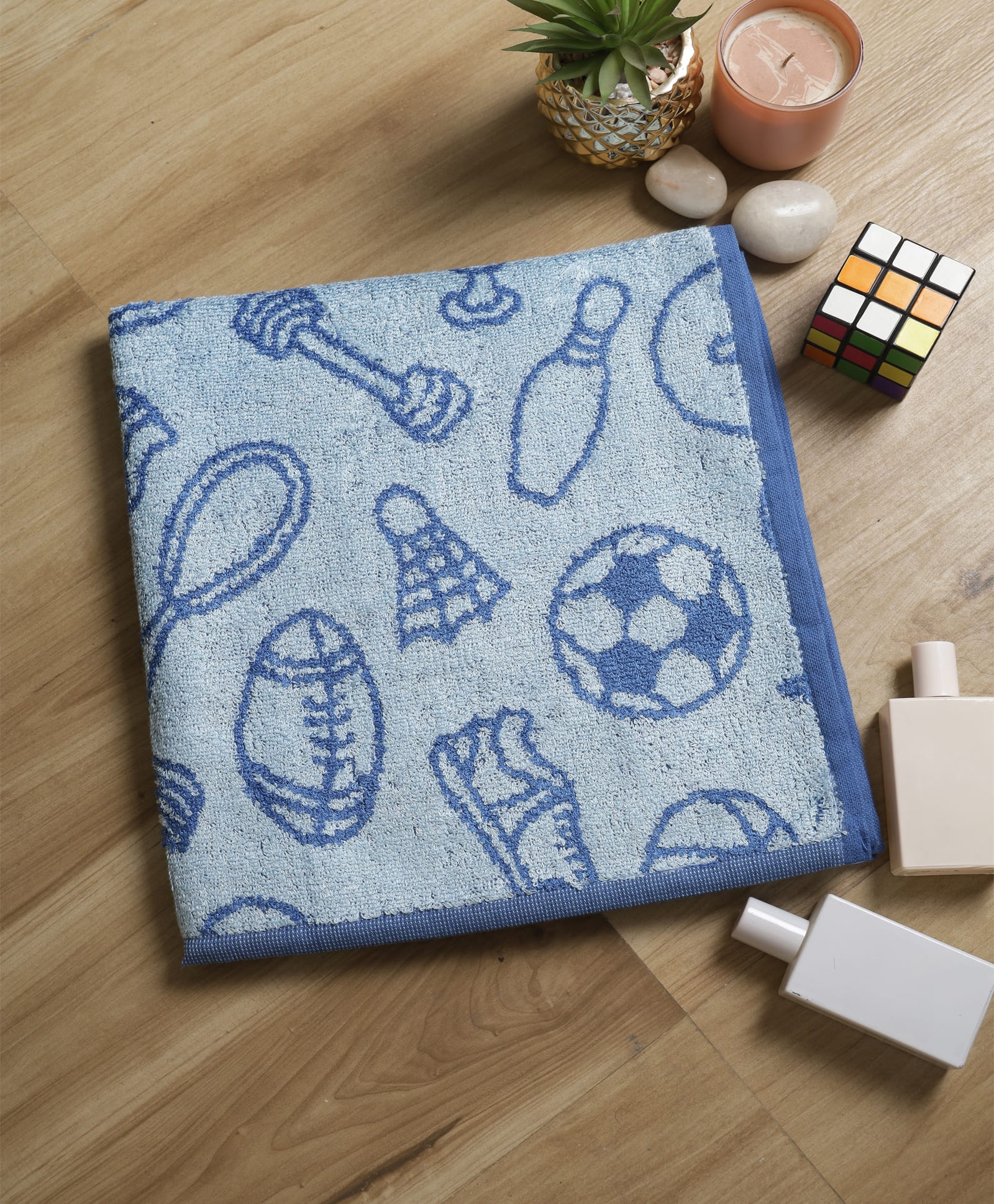 hrit Kiwi Cotton Woven Sports Theme Designed Bath Towel - Blue-picture-31