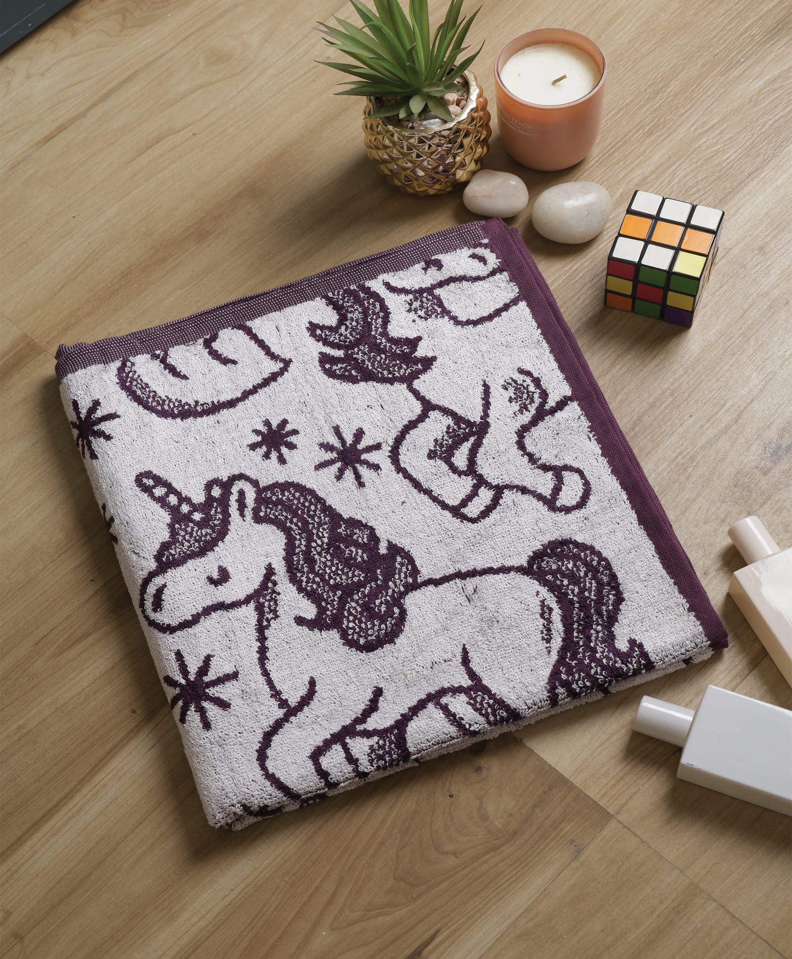 hrit Kiwi Cotton Woven Unicorn Designed Bath Towel - Purple-picture-19