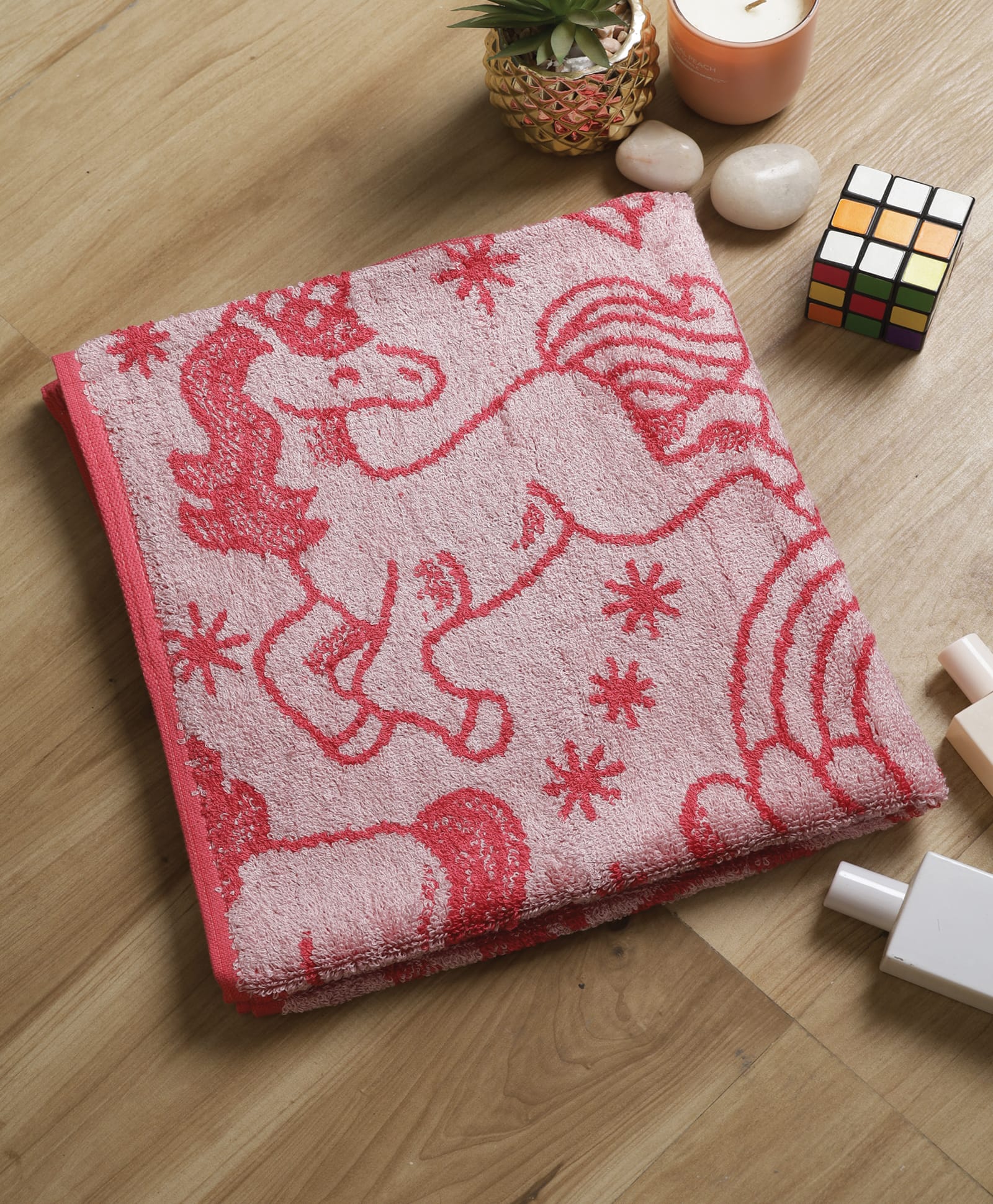 hrit Kiwi Cotton Woven Unicorn Designed Bath Towel - Pink-picture-18