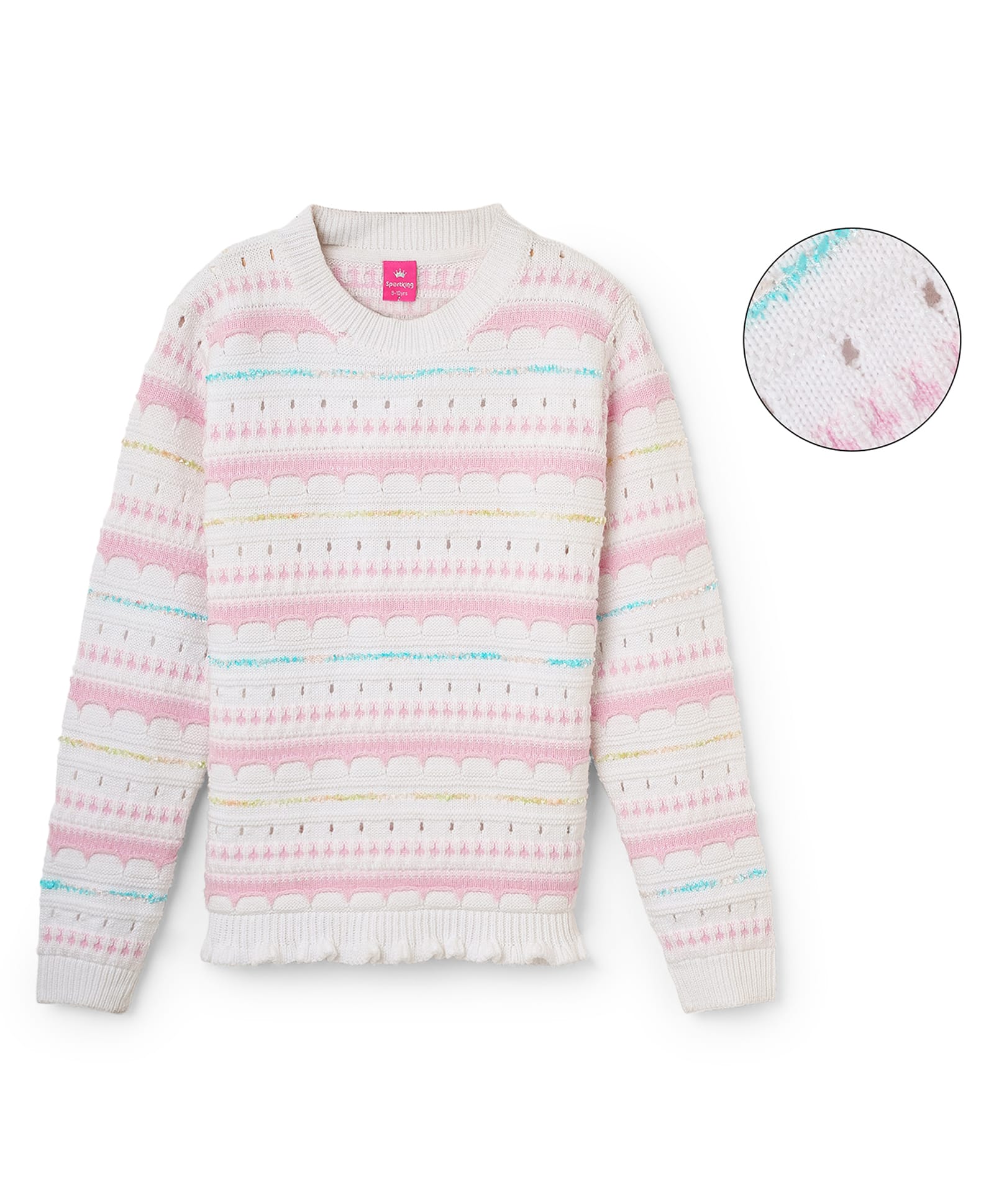 Sportking Knit Full Sleeves Abstract Designed Sweater - White-image-19