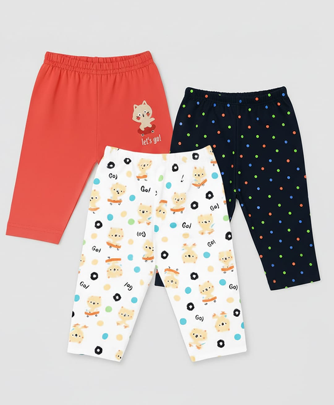 Sportking Cotton Blend Knit Pack Of 3 Polka Dots & Animal Printed Pajamas - Multi Colour-image-45