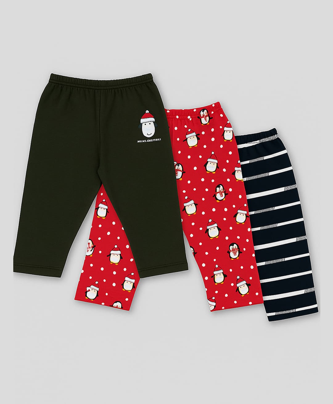 Sportking Cotton Blend Knit Christmas Theme Pack Of 3 Striped & Penguins Printed Pajamas - Multi Colour-picture-14