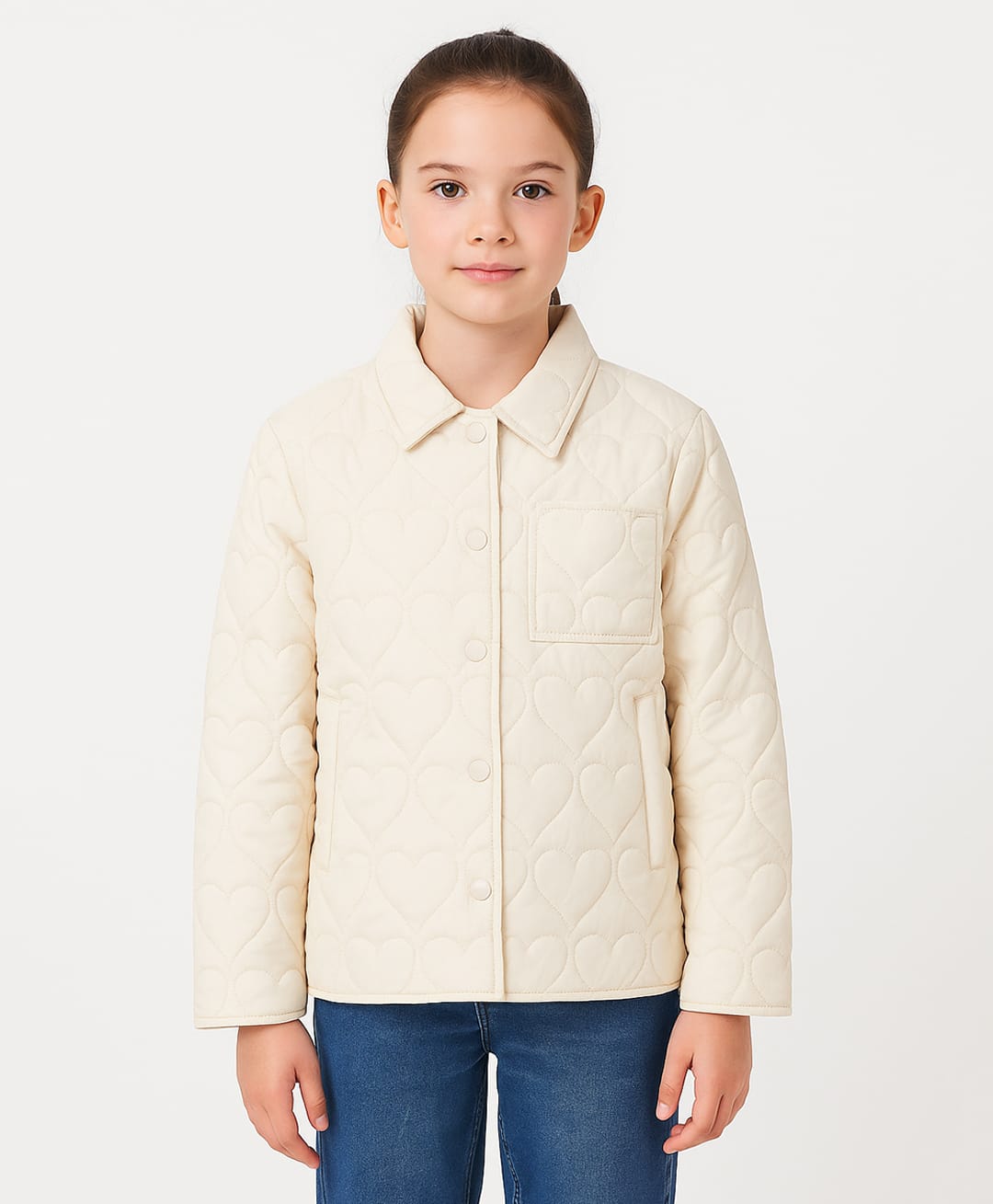 Sportking Woven Full Sleeves Quilted Heart Designed Pre Winter Jacket - Off White-picture-15