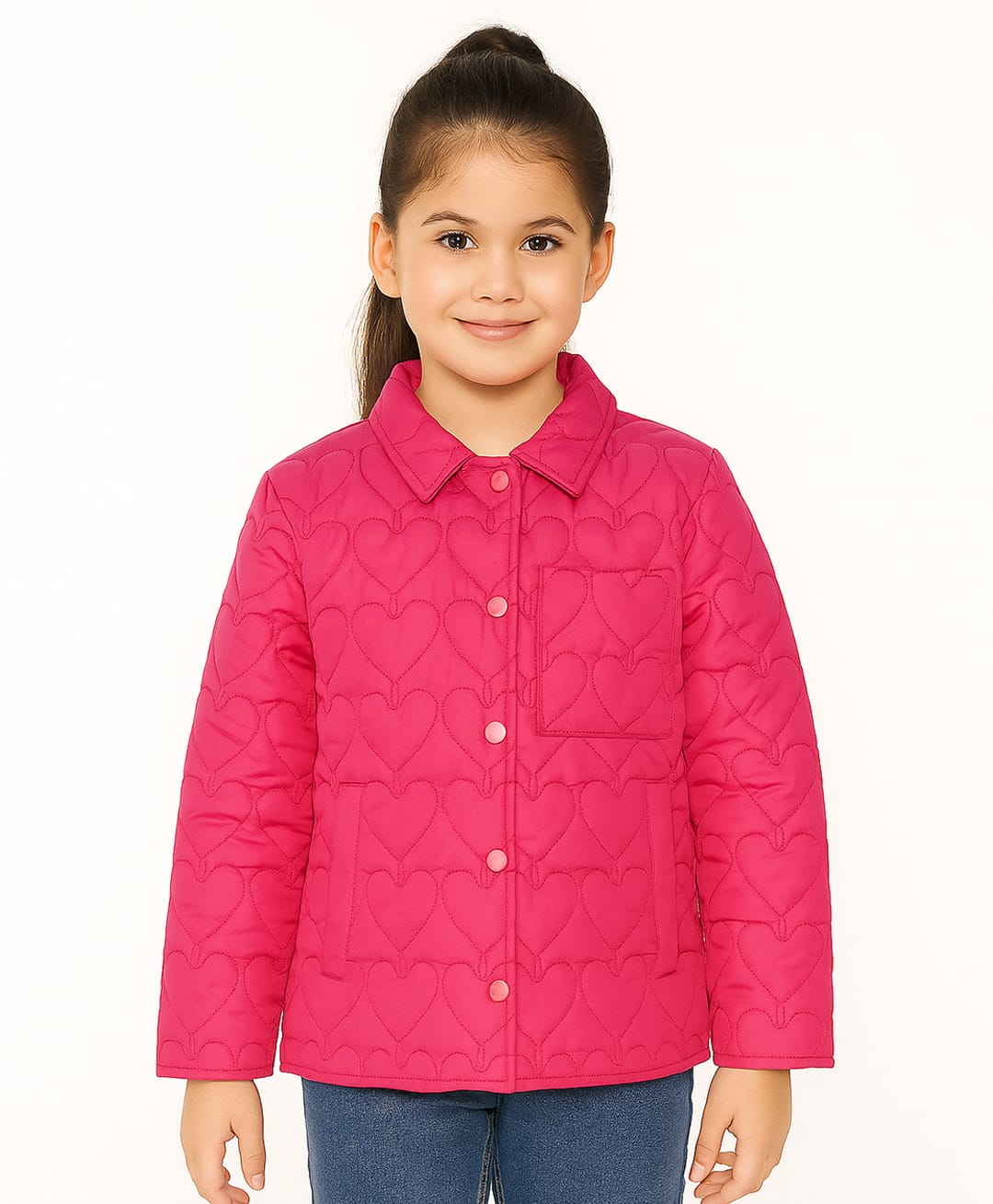 Sportking Woven Full Sleeves Quilted Heart Designed Pre Winter Jacket - Pink-picture-17