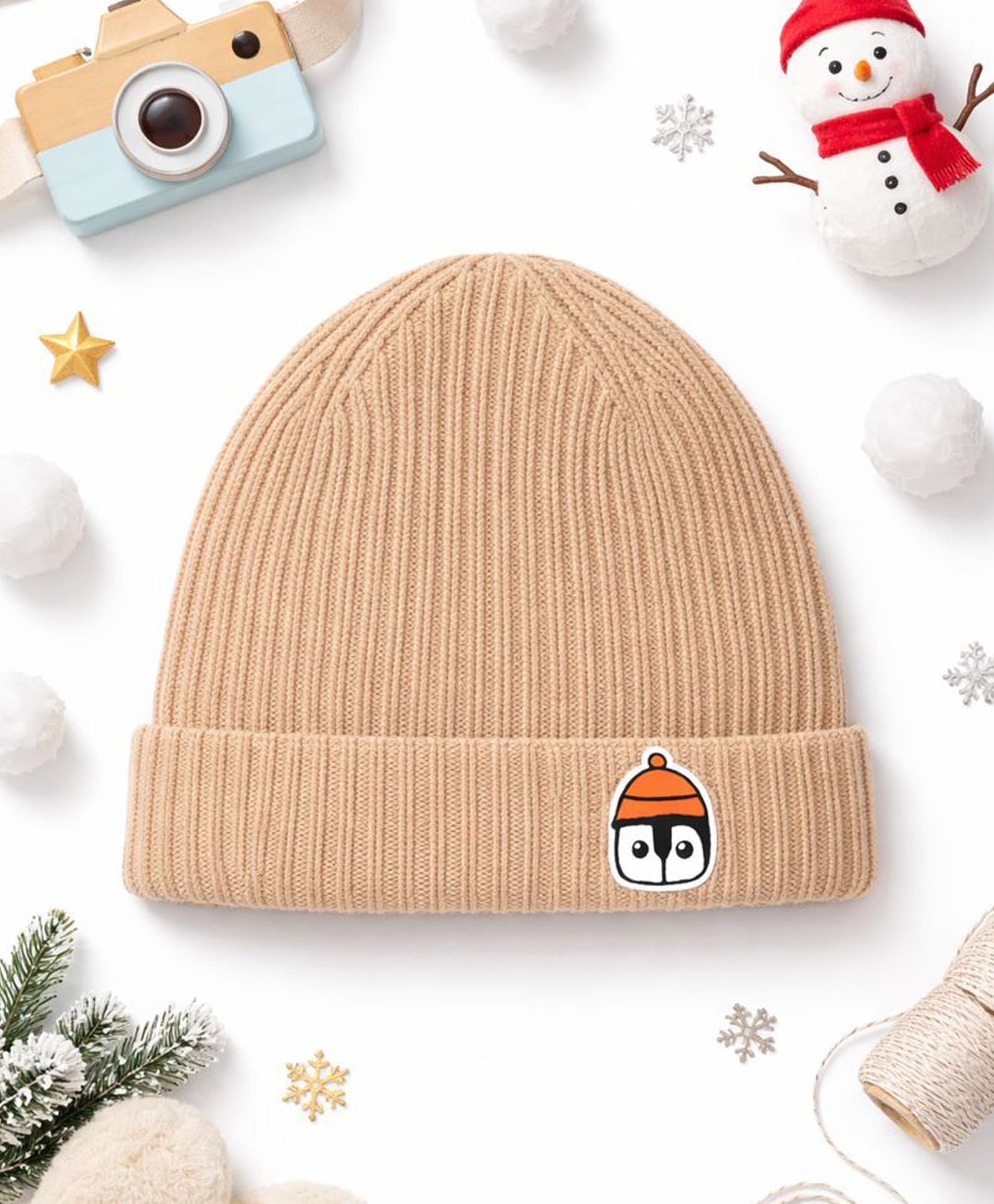 Sportking Knit Penguin Applique Detailed Beanie Cap - Beige - Circumference 33 Cms-image-45