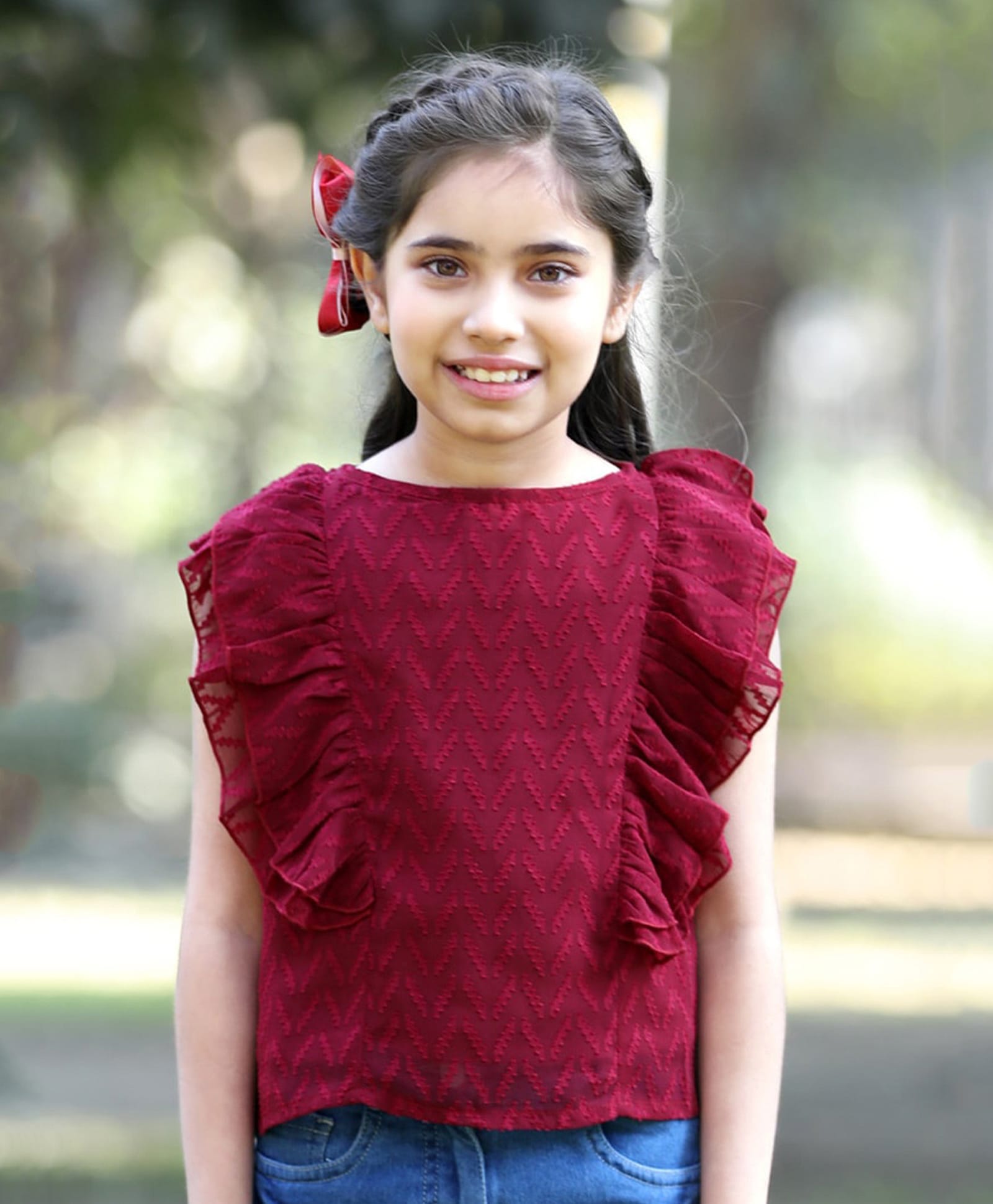 Cutiekins Georgette Woven Sleeveless Abstract Designed Top - Maroon-picture-11