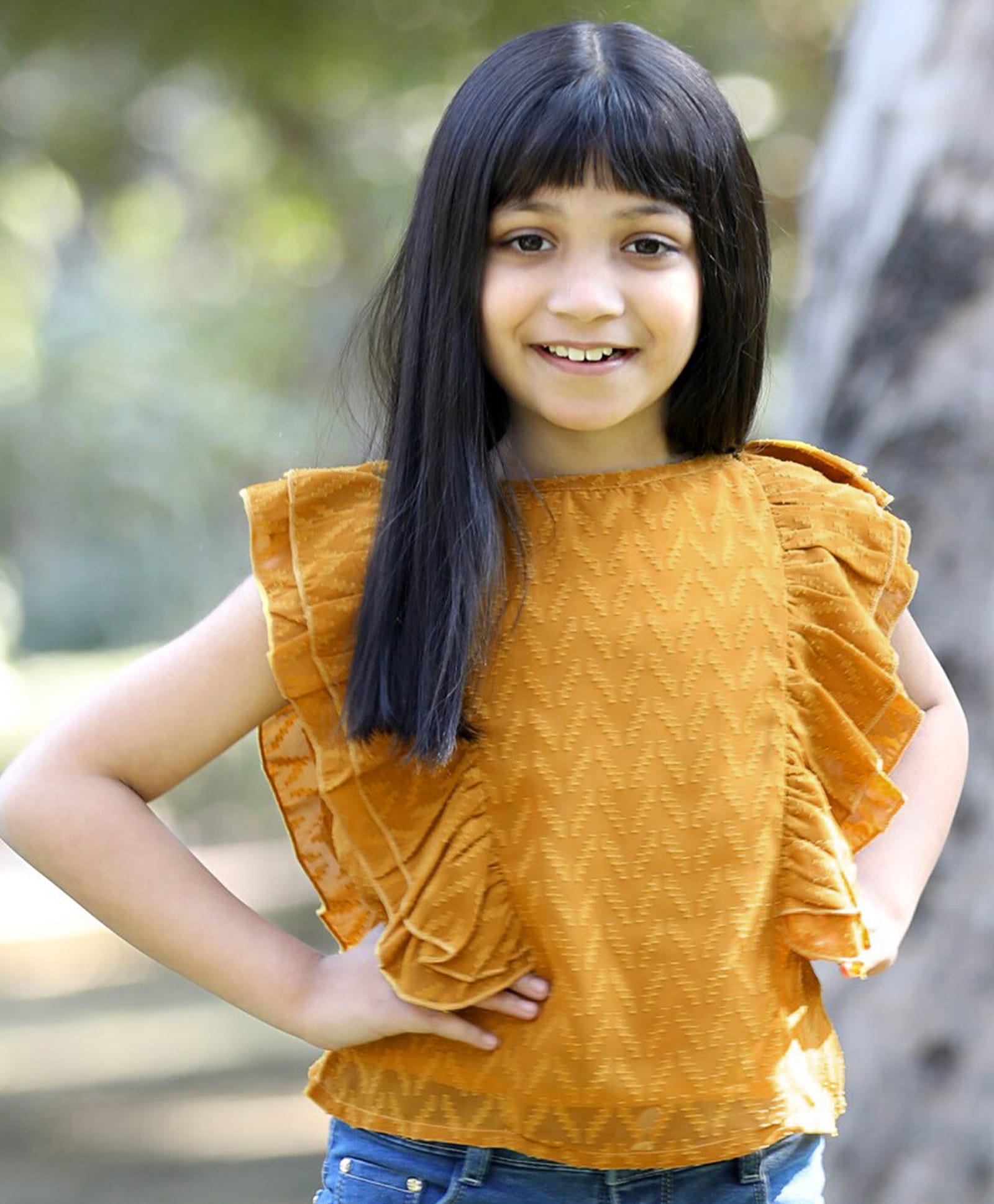 Cutiekins Georgette Woven Sleeveless Abstract Designed Top - Mustard-picture-18