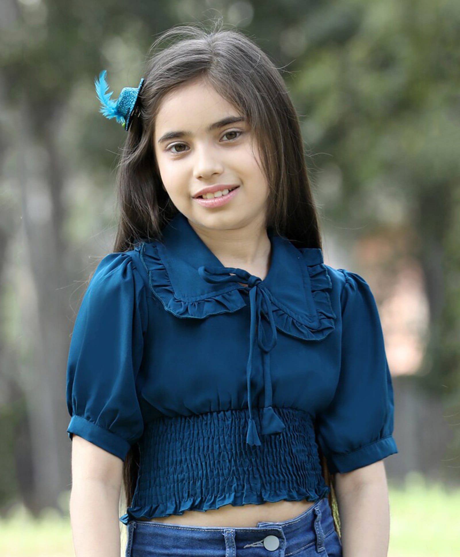 Cutiekins Woven Half Sleeves Solid Top - Teal Blue-picture-30