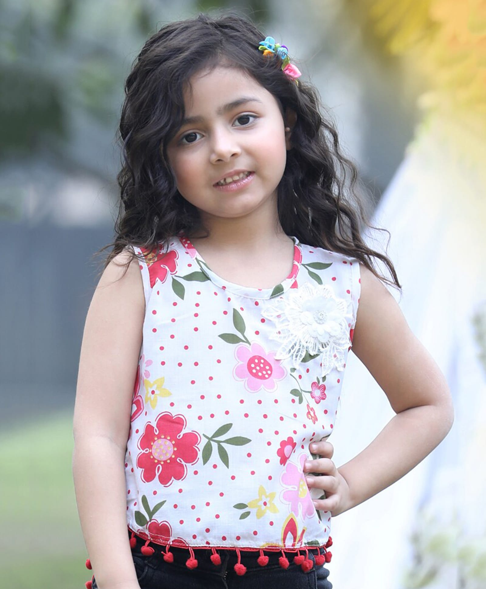 Cutiekins Cotton Woven Sleeveless Floral Printed Crop Top - White & Red-image-40