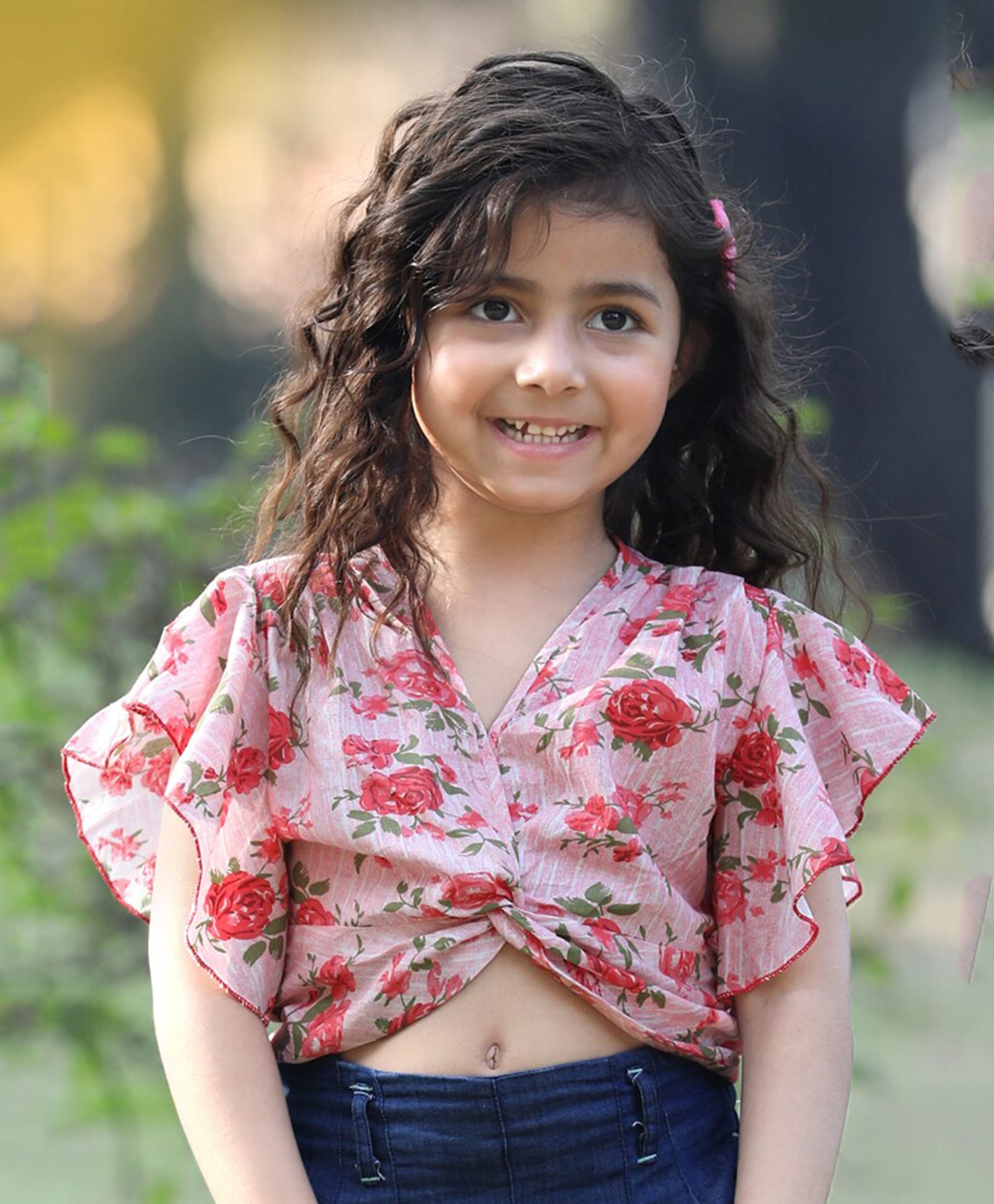 Cutiekins Cotton Woven Half Sleeves Floral Printed Crop Top - Peach & Green-picture-28