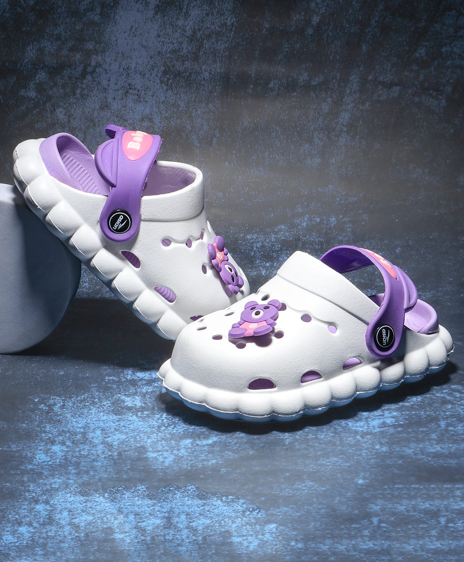 asian Teddy Applique Slingback Closure Clogs - White & Lavender-image-12