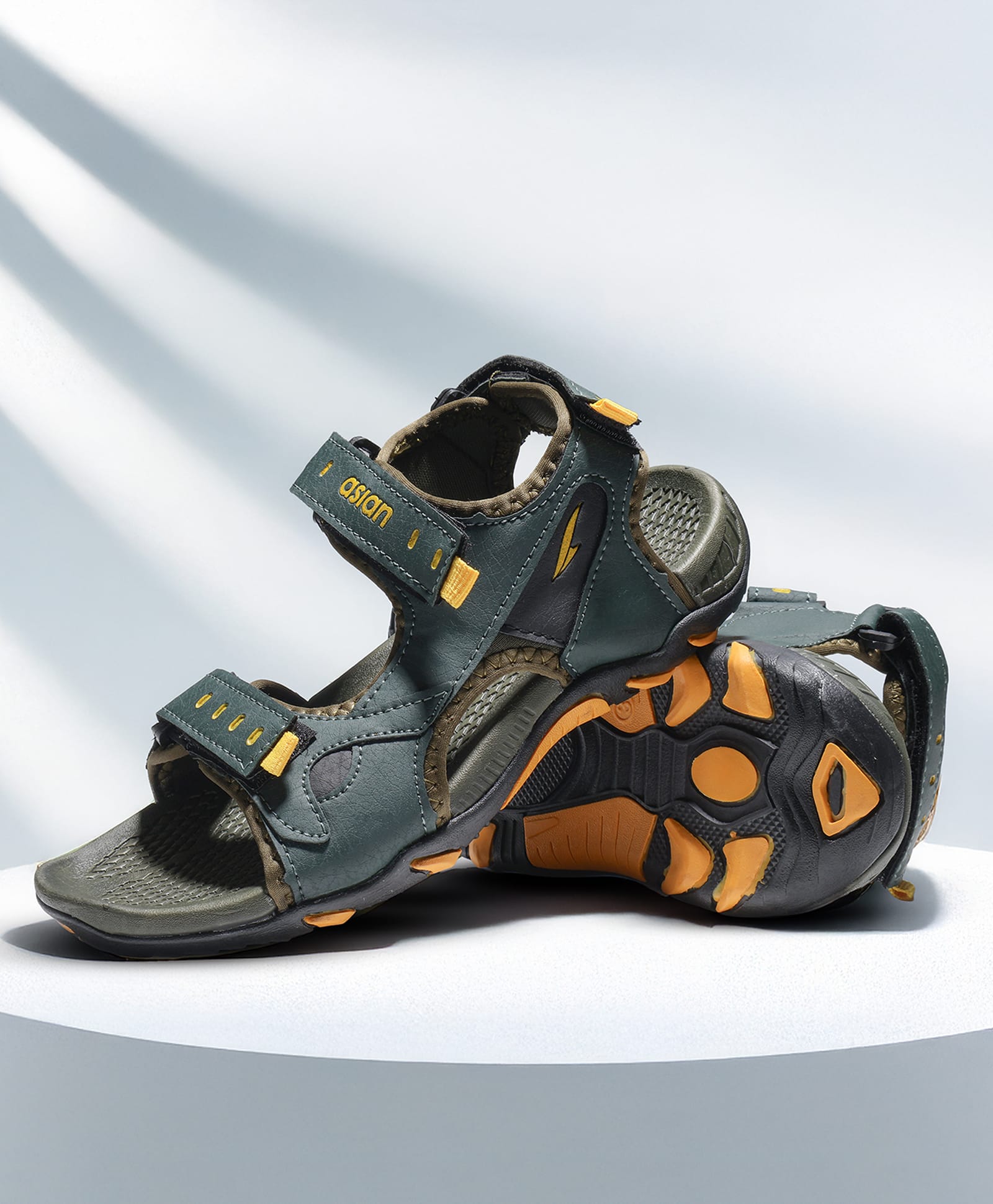 asian Abstract Designed Velcro Closure Sandals - Green & Mustard-picture-21