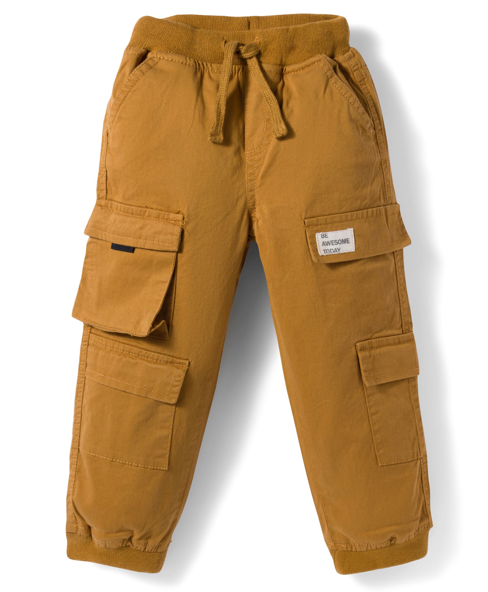 Babyhug Twill Woven Full Length Trouser with Cargo Pockets - Golden Yellow