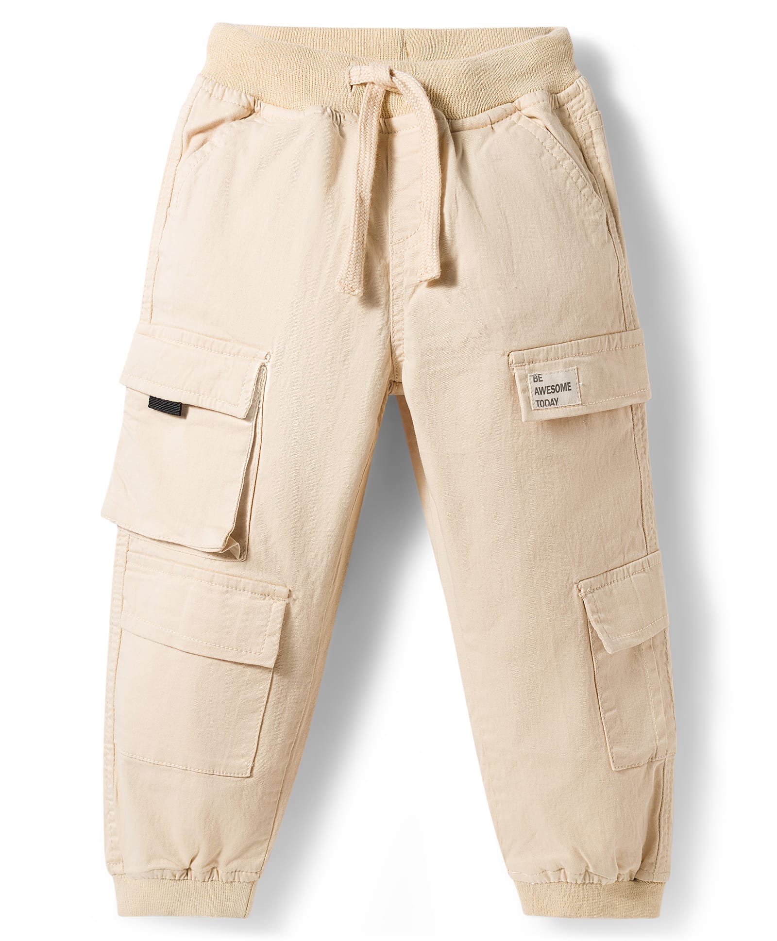 Babyhug Twill Lycra Woven Full Length with Stretch Solid Colour Trousers - Beige