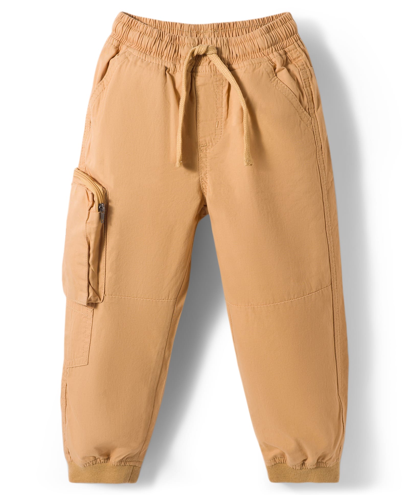 Babyhug Tussar Cotton Woven Full Length Solid Color Trouser - Khaki-picture-16