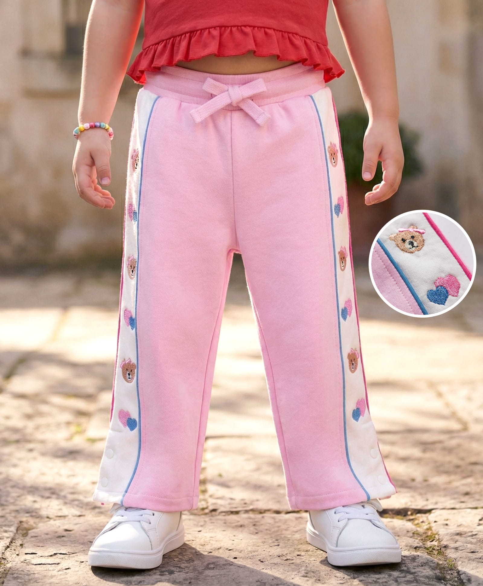 Babyoye Cotton Looper Knit Full Length Cut & Sew Lounge Pant with Bear & Heart Print - Pink-picture-13