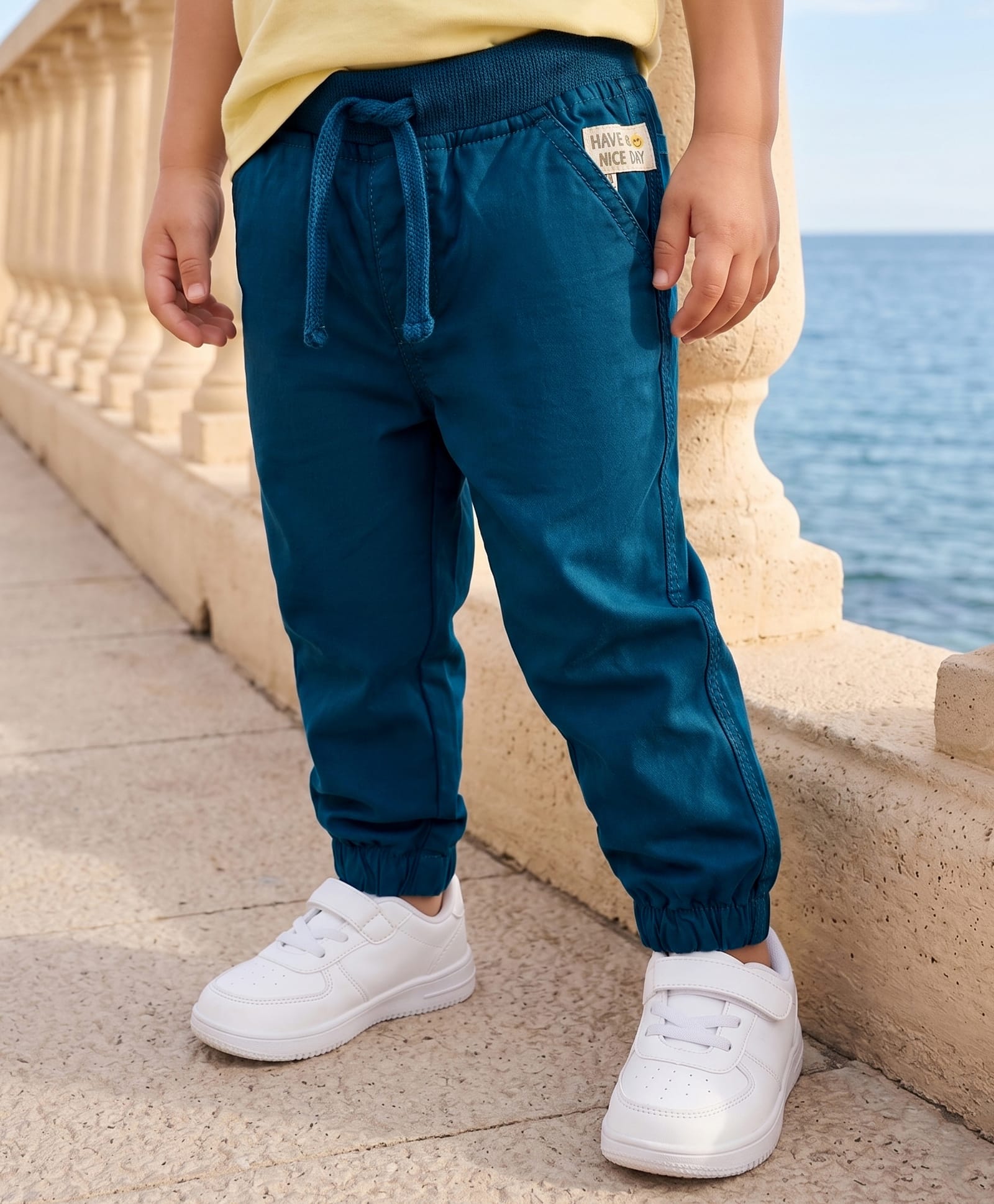 Babyhug Dense Poplin Woven Full Length Solid Colour Trouser Pant with Patch- Navy Blue-picture-14