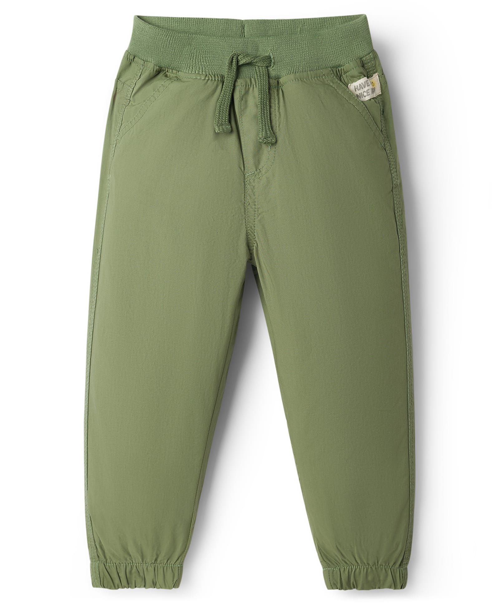 Babyhug Dense Poplin Woven Full Length Solid Colour Trouser Pant with Patch - Olive Green-picture-21