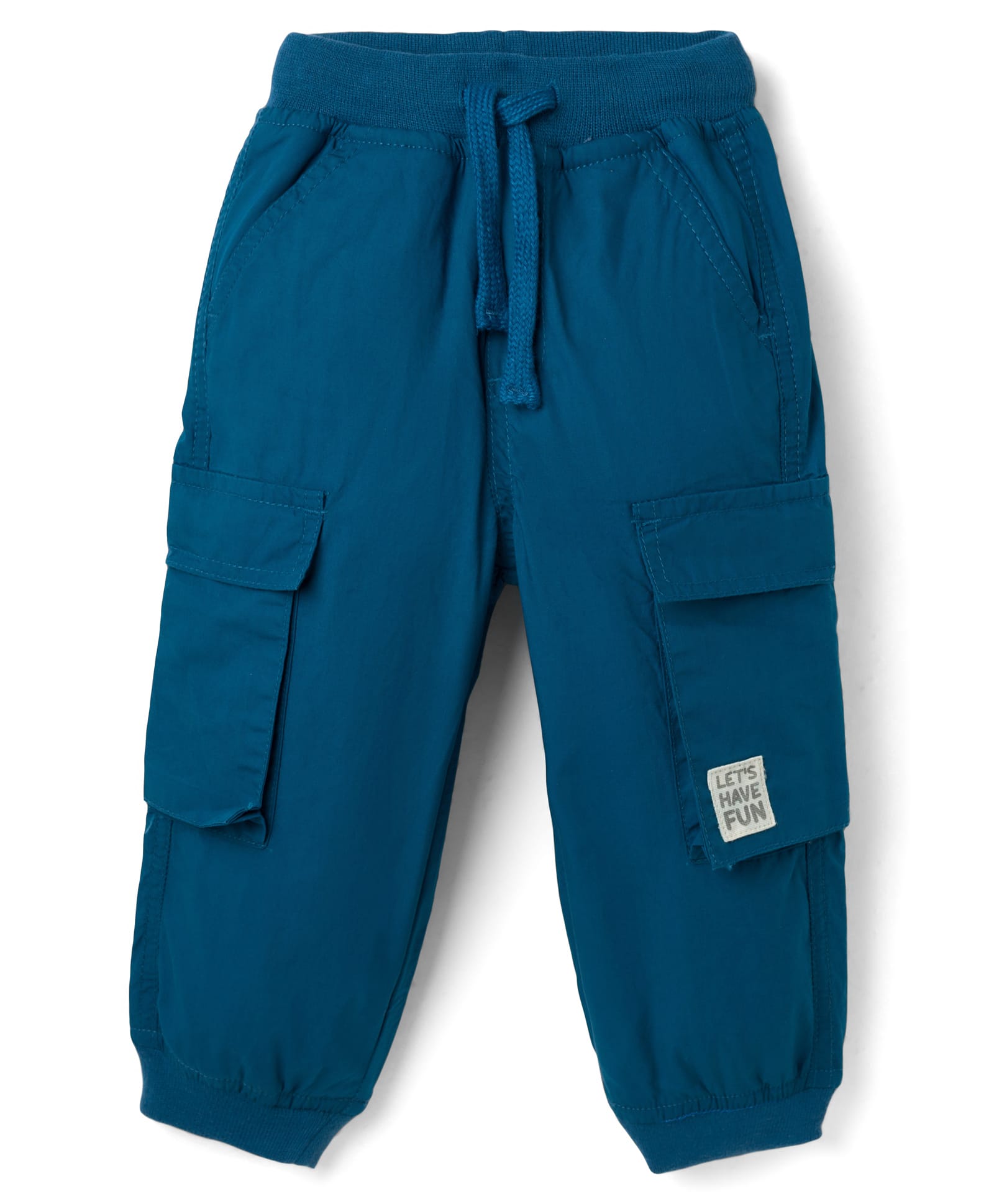 Babyhug Poplin Cotton Woven Full Length Solid Colour Trouser Pants with Patch & Cargo Pockets - Navy Blue-picture-26
