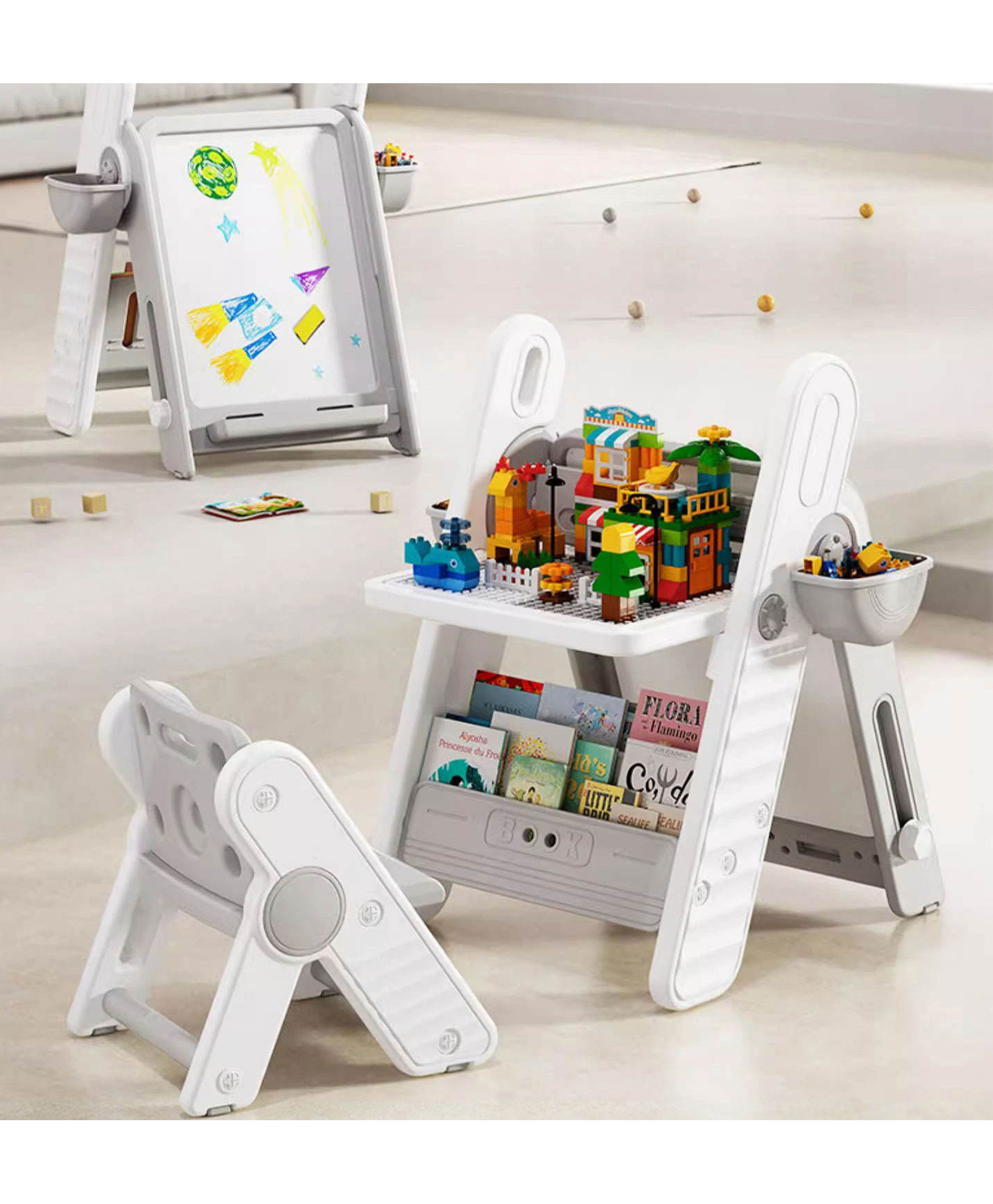 fab n funky Kids Table & Chair Set Study & Drawing Desk with Easel, Storage & Foldable Design Kids Learning 310 Years Sturdy & Durable Material Easy-Clean Surface Plug & Play Assembly - Grey-picture-32