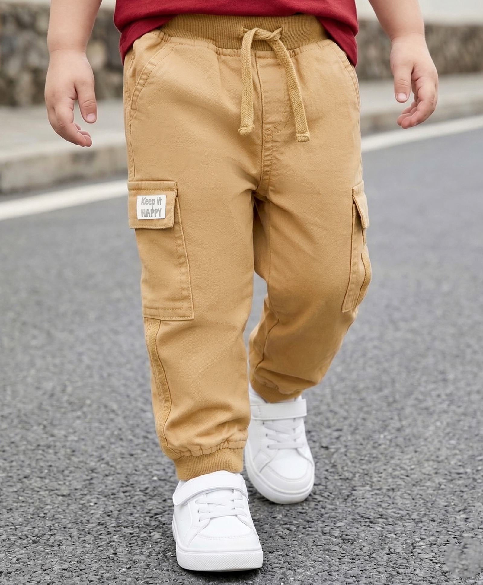 Babyhug Twill Lycra Woven Full Length Trousers With Stretch & Cargo Pockets - Khaki-image-8