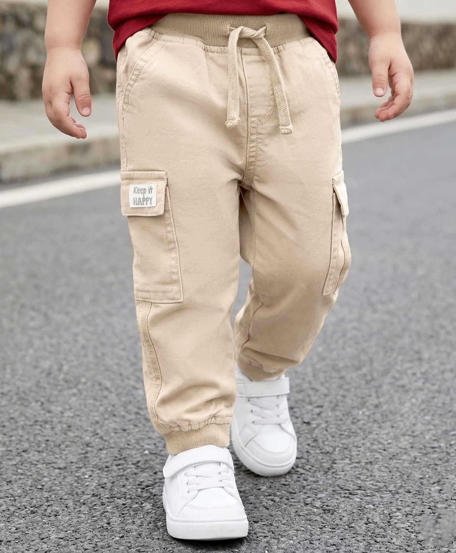 Babyhug Twill Lycra Woven Full Length Trousers With Stretch & Cargo Pockets - Beige-picture-16