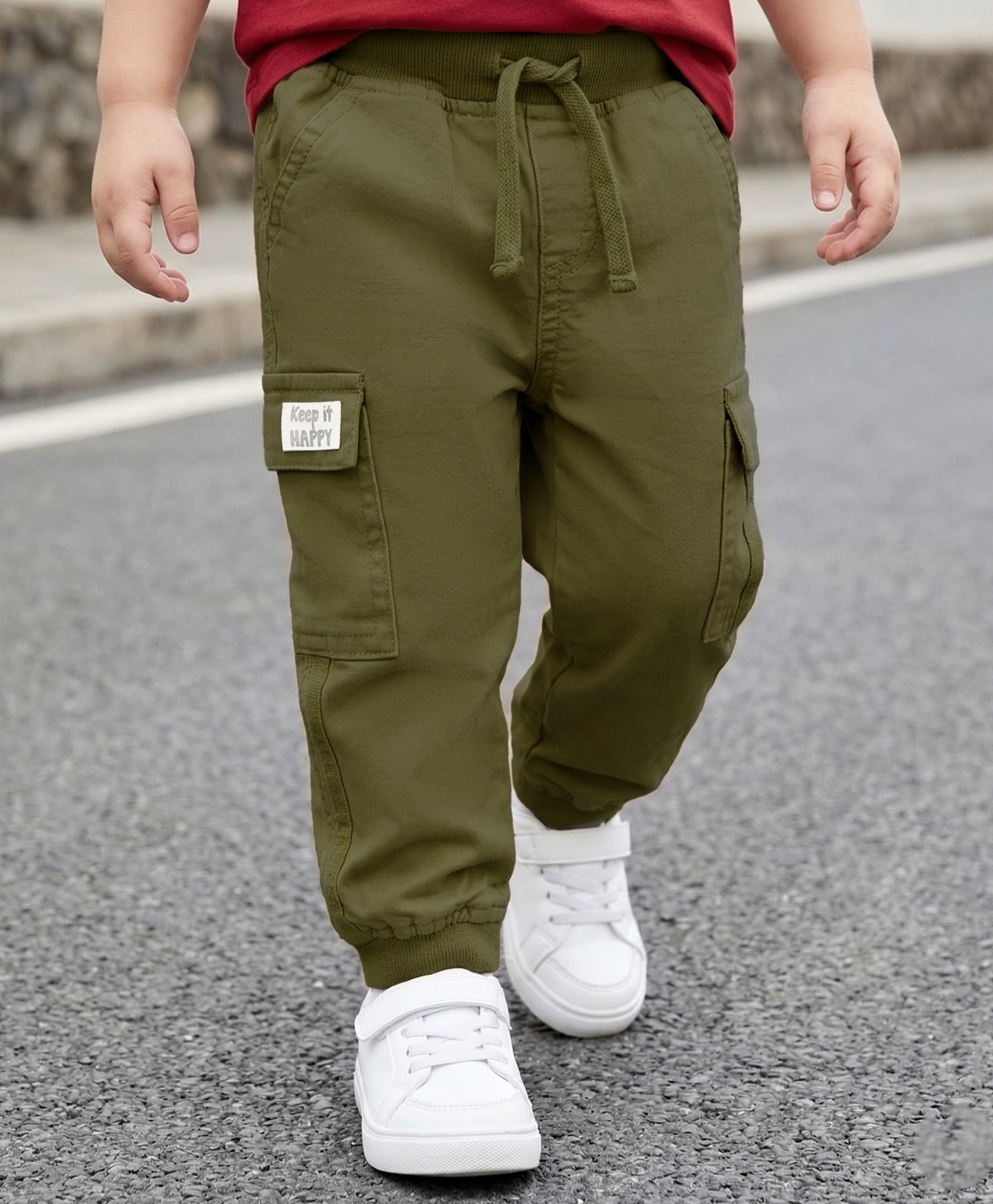 Babyhug Twill Lycra Woven Full Length Trousers With Stretch & Cargo Pockets - Olive Green-image-9