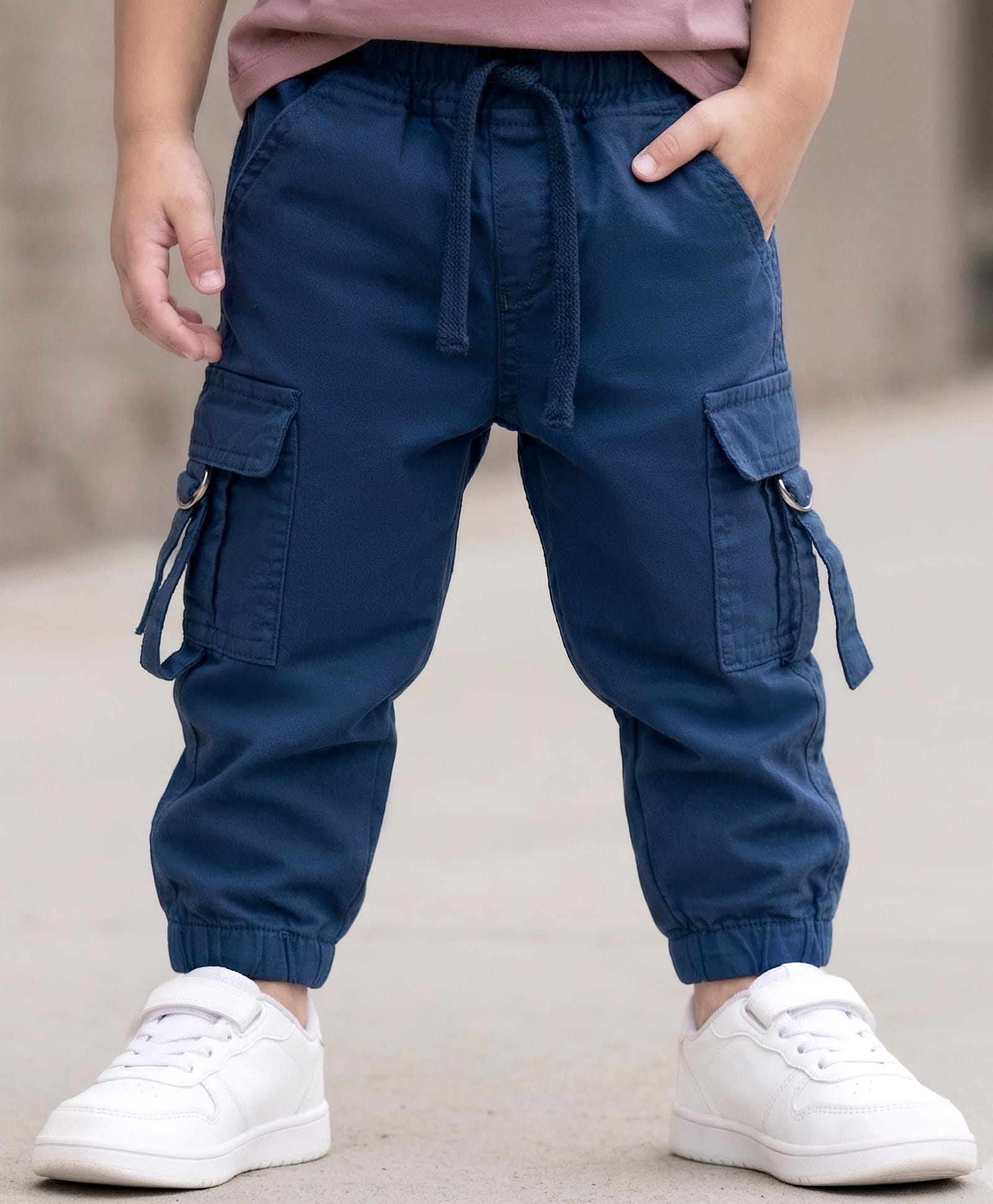 Babyhug Twill Lycra Woven Full Length Cut N Sew Trouser With Cargo Pockets - Navy Blue-image-12
