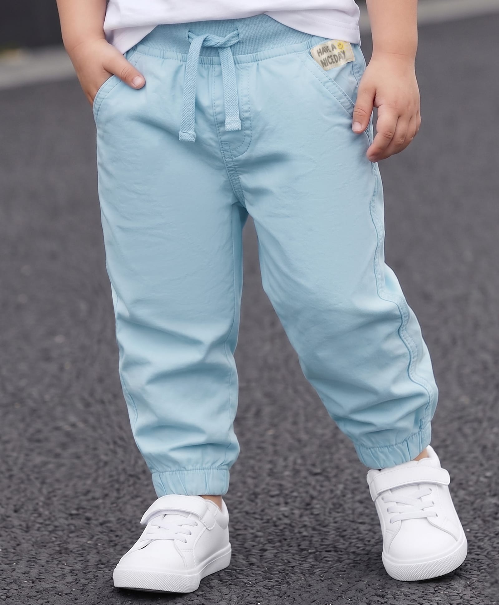 Babyhug Poplin Cotton Woven Full Length Trouser Pants with Patch & Pockets - Light Blue-picture-26