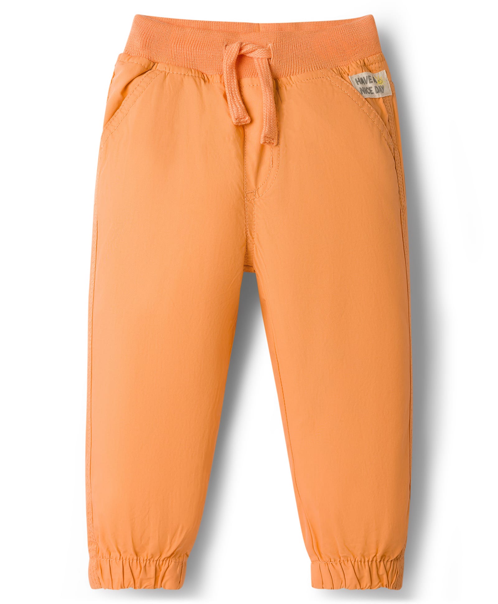 Babyhug Poplin Cotton Woven Full Length Trouser Pants with Patch & Pockets - Orange-picture-24
