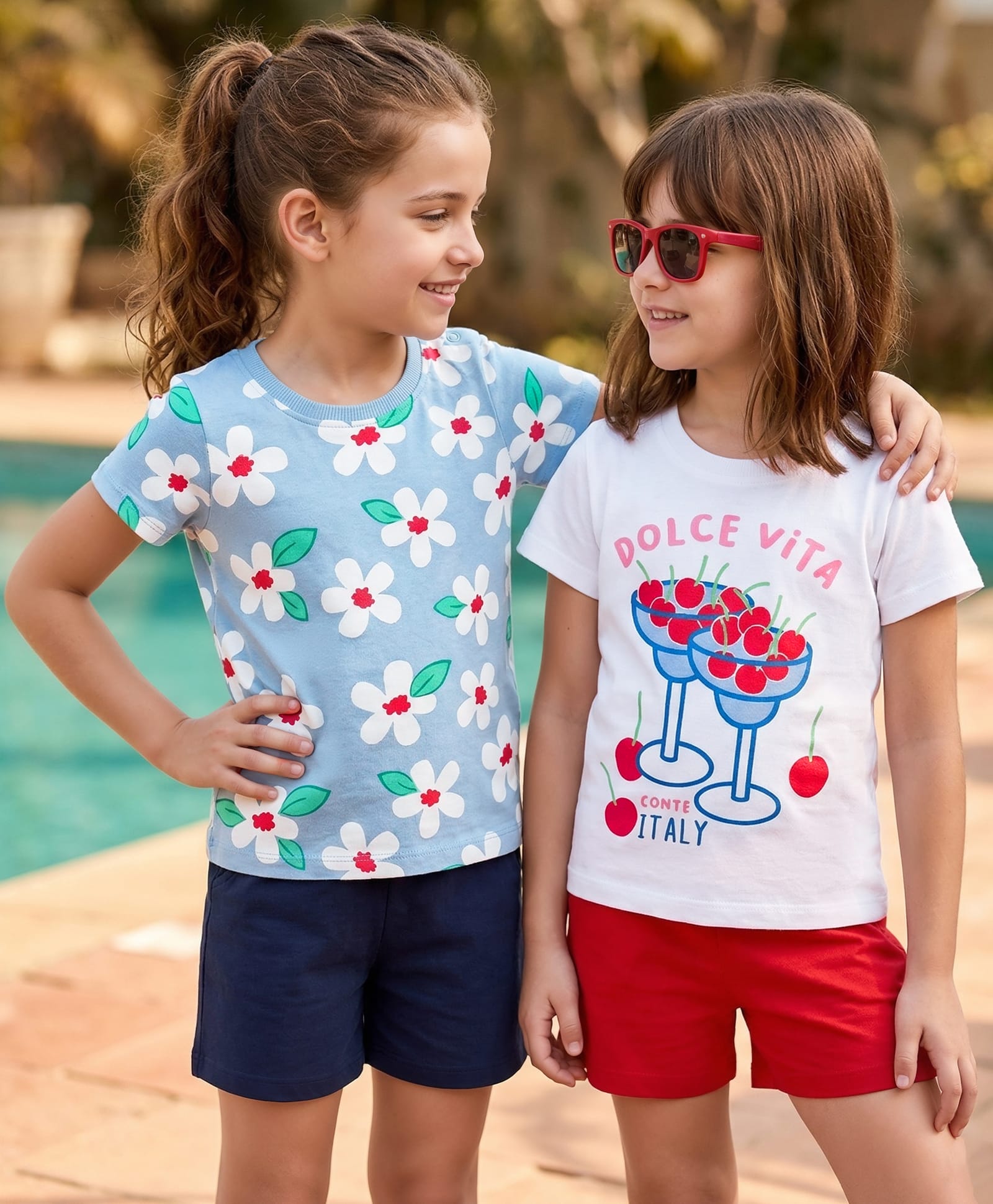Honeyhap Premium 100% Cotton Knit With Bio Finish Half Sleeves T-Shirts With Floral & Cherry Print Pack of 2 - Bright White & Airy Blue-image-28
