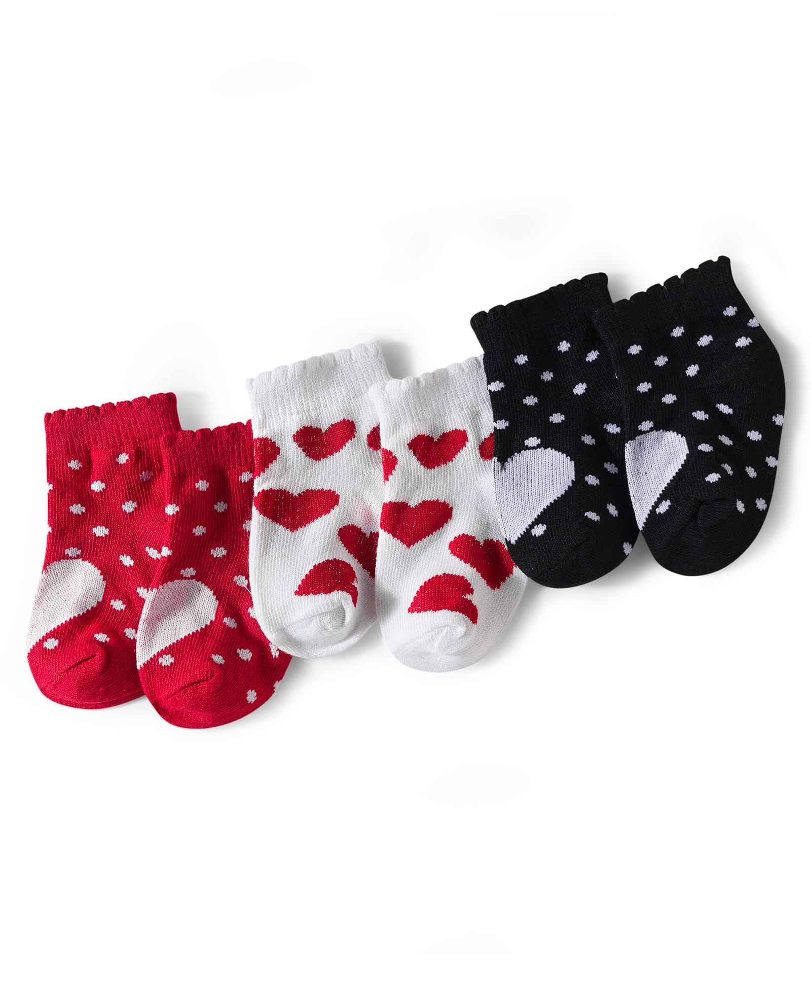 Doodle Poodle Cotton Knit Ankle Length Socks with Heart Design Pack of 3 - Navy Blue White & Red-picture-9