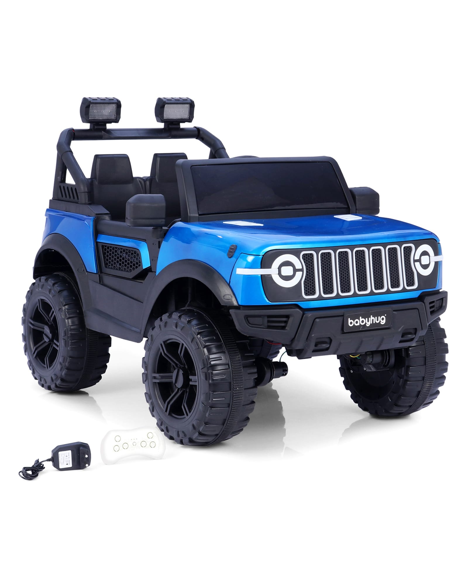 Babyhug Battery Operated Ride on Jeep with LED Lights -Blue| Rechargeable Battery| Openable Doors| Built-in Music & AUX| Remote Control| Easy to Assemble| Forward Reverse & Swing| Indoor Outdoor Toy-image-42