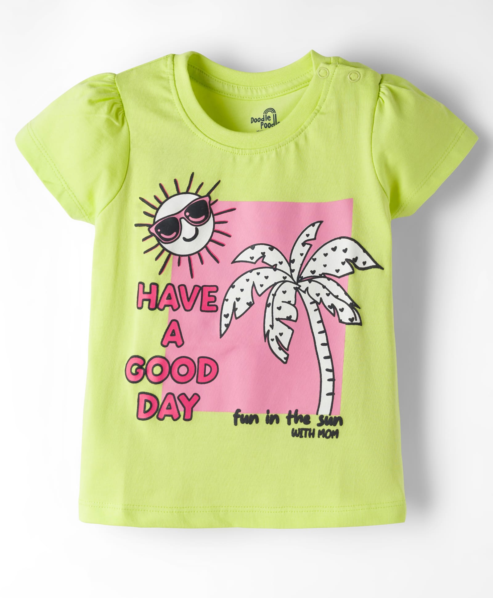 Doodle Poodle 100% Cotton Knit Half Sleeves Top With Tropical Theme Print - Lime Green-image-43