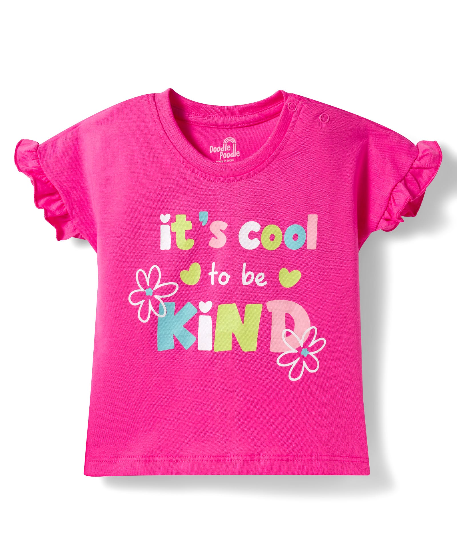 Doodle Poodle 100% Cotton Knit Half Sleeves Text Printed Oversized Top- Pink-picture-23