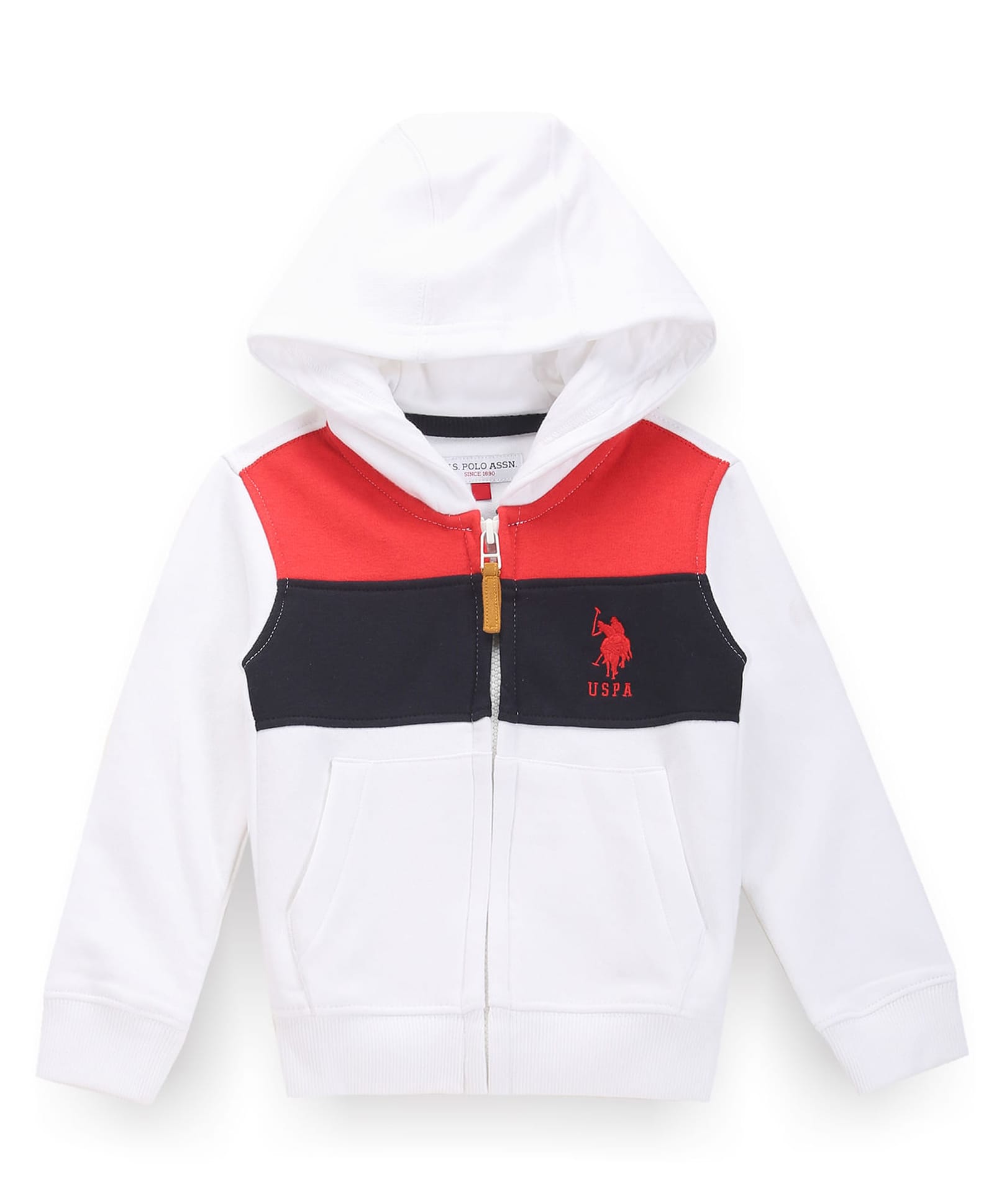 US Polo Assn Knit Full Sleeves Cut & Sew Hooded SweatJacket with Color Block - White-image-48