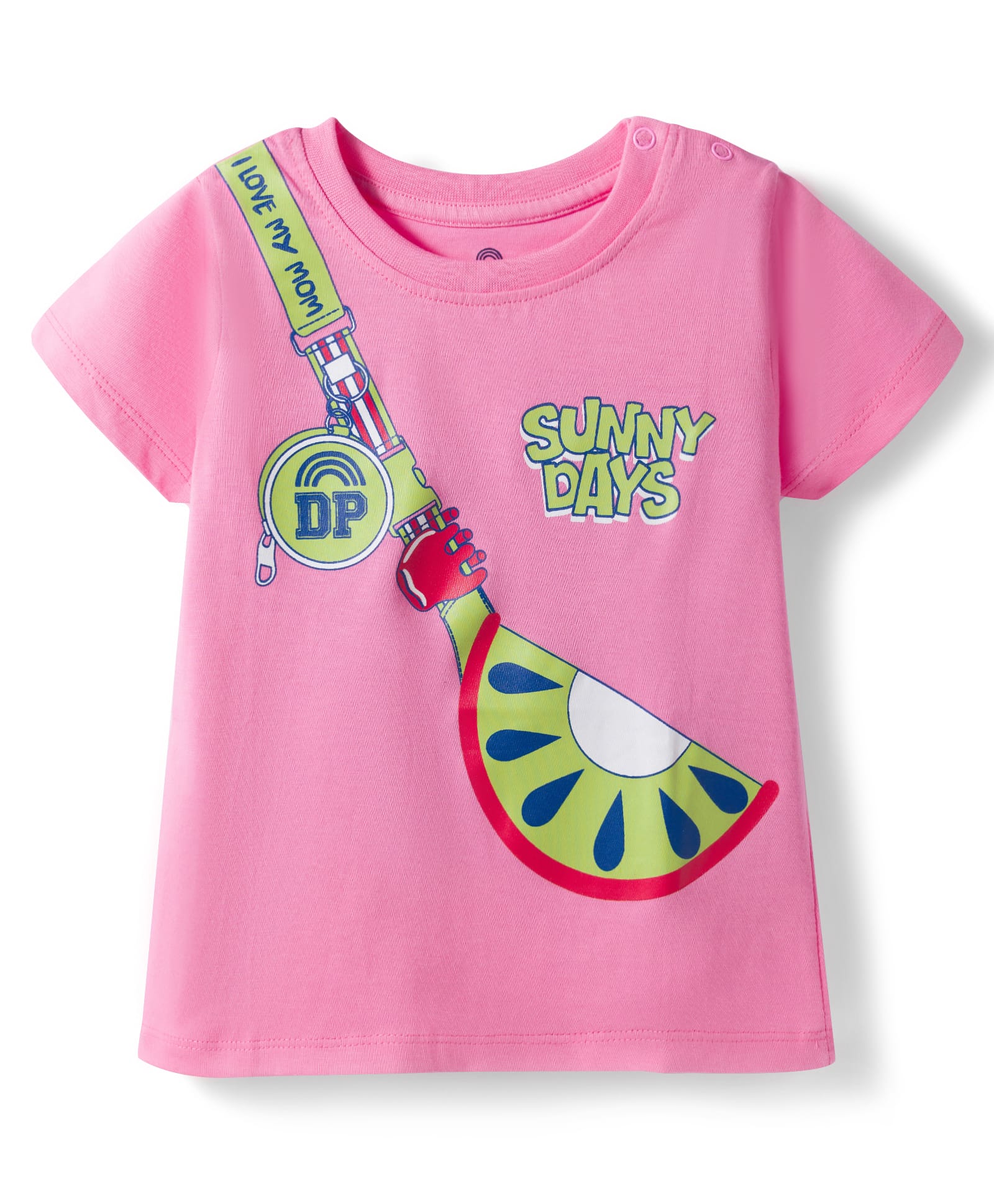 Doodle Poodle 100% Cotton Knit Half Sleeves Top with Text & Watermelon Print - Pink-image-49