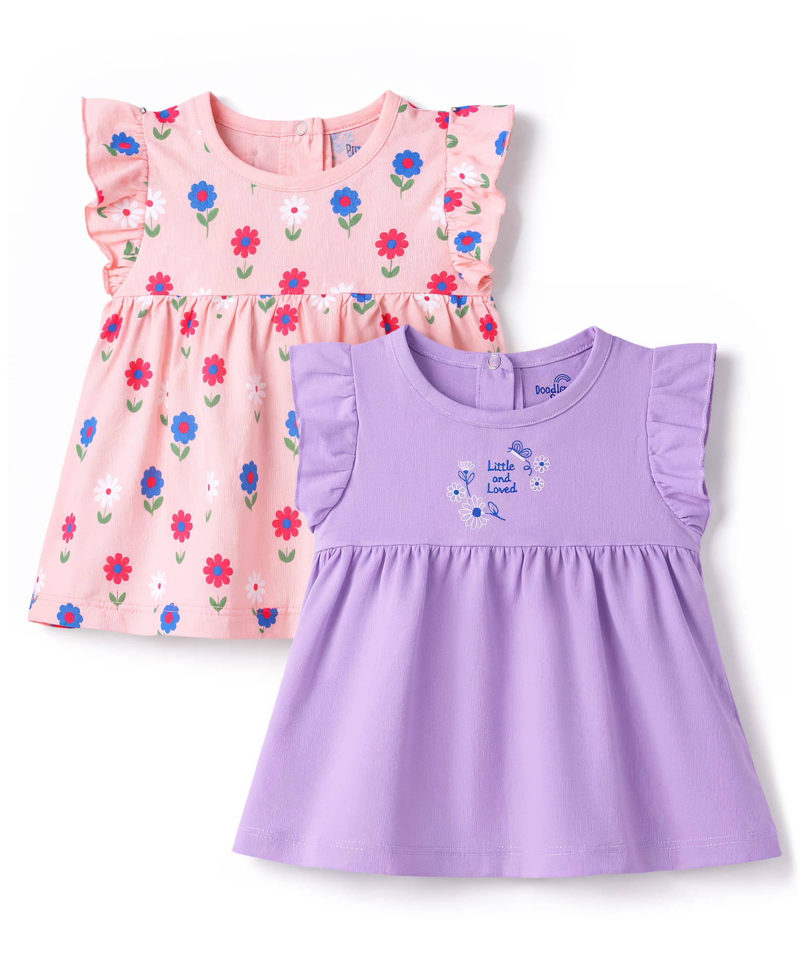 Doodle Poodle 100% Cotton Knit Sleeveless Floral Printed Tops Pack of 2 - Violet & Pink-image-26