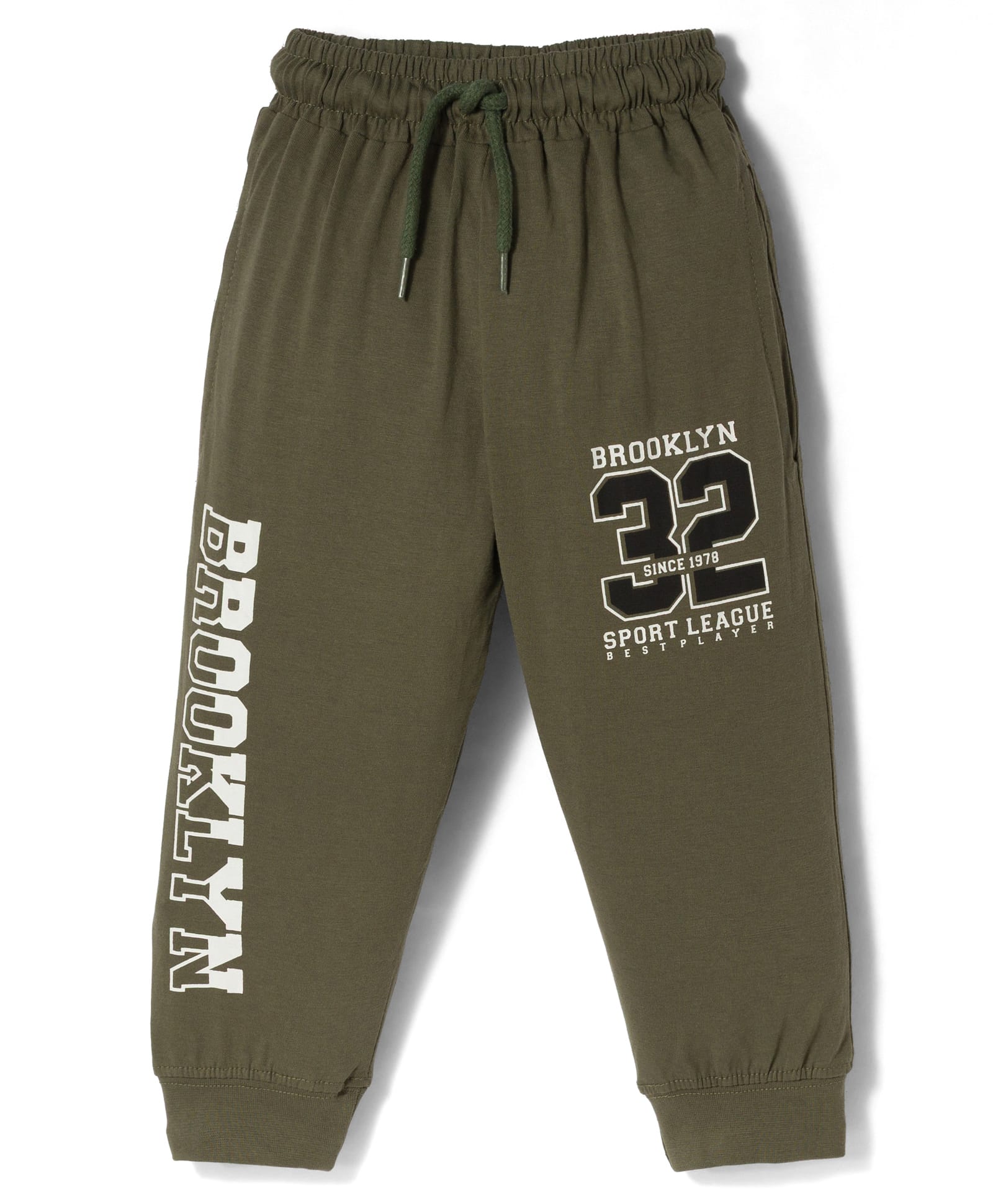 Taeko Single Jersey Knit Full Length Lounge Pant with Text Print - Olive Green-image-35