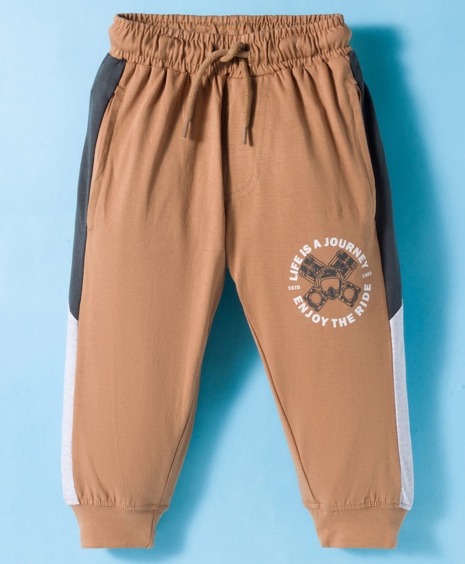 Taeko Single Jersey Knit Full Length Lounge Pant with Text Print - Brown-image-7