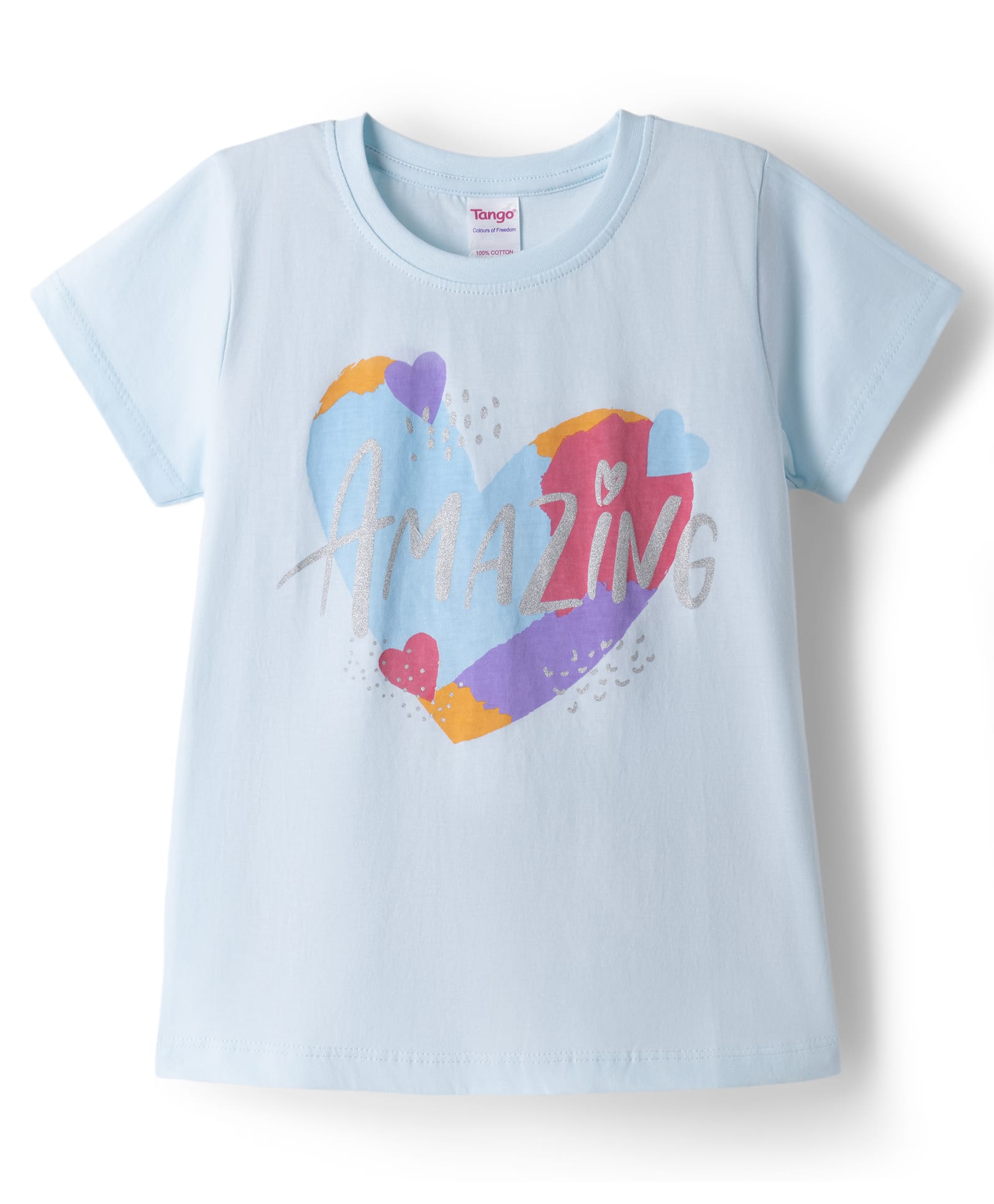 Tango Single Jersey Knit Half Sleeves Heart Printed T-Shirt - Light Blue-image-45