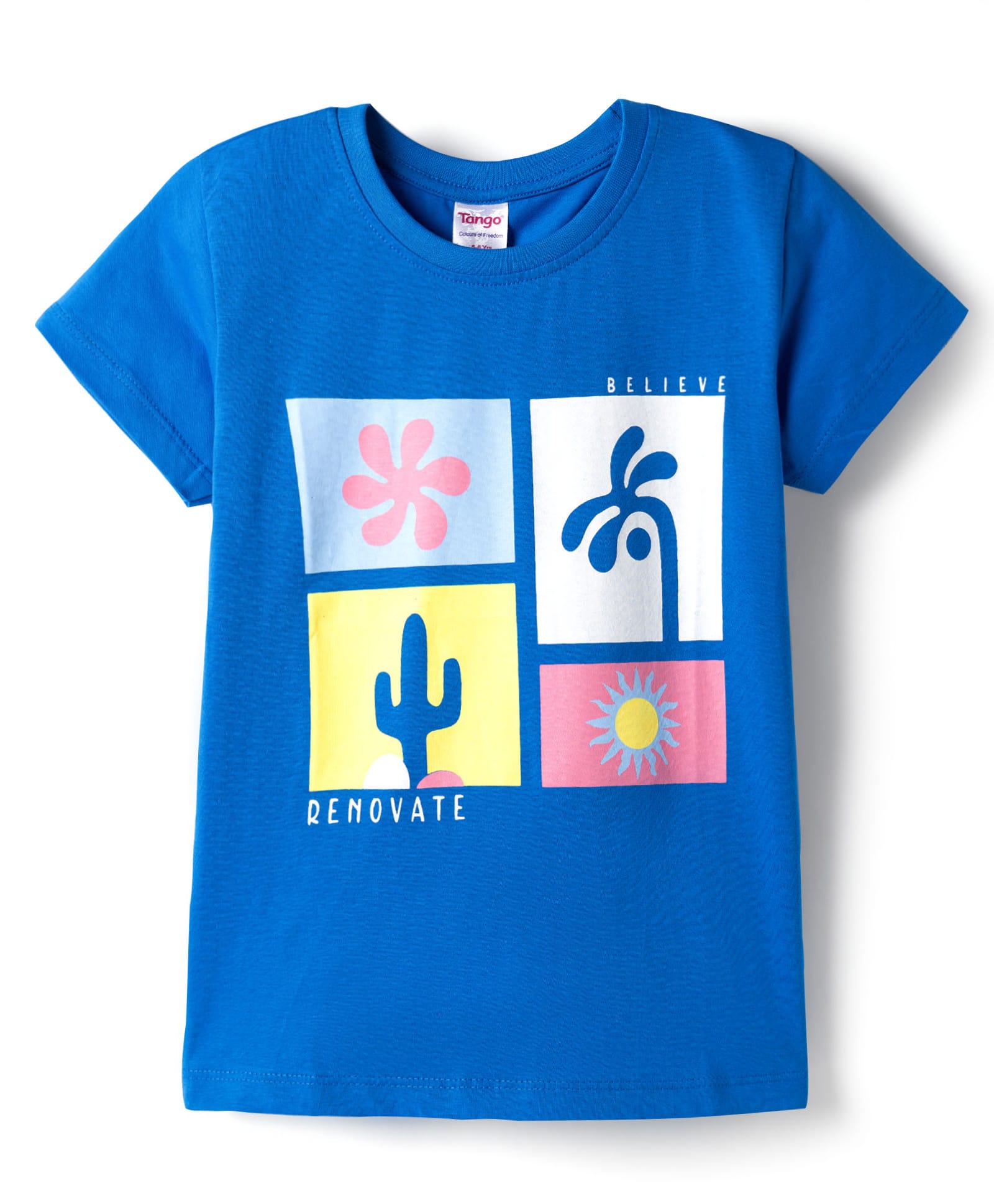 Tango Single Jersey Knit Half Sleeves T-Shirt with Tropical Theme Print - Blue-image-14