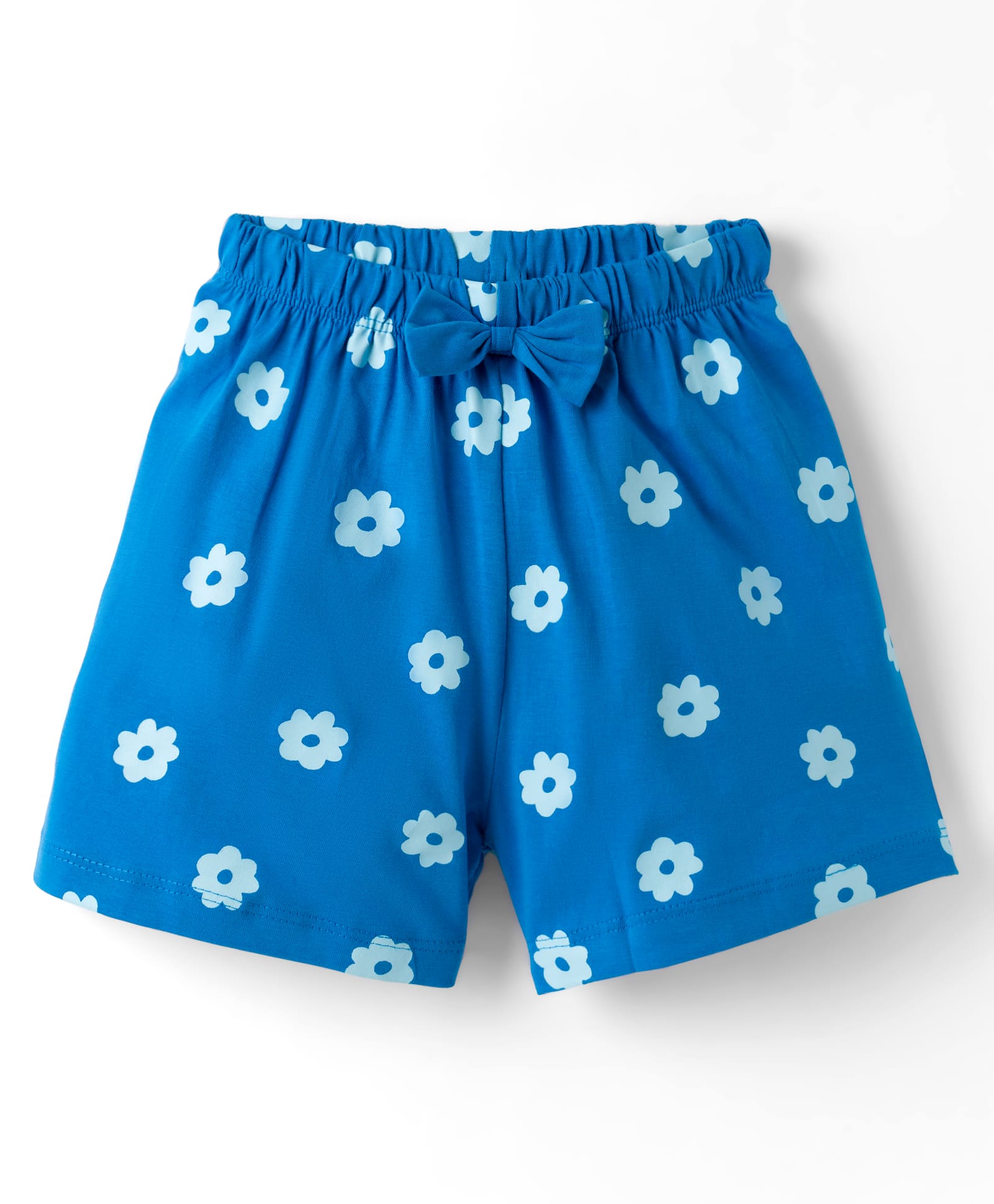Tango Single Jersey Knit Knee Length Shorts with Floral Print & Bow Applique - Blue-picture-10