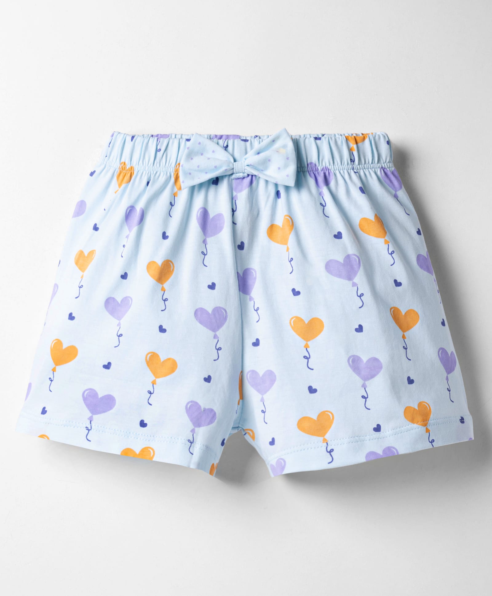 Tango Single Jersey Knit Knee Length Hearts Printed Shorts With Bow Applique - Light Blue-picture-15