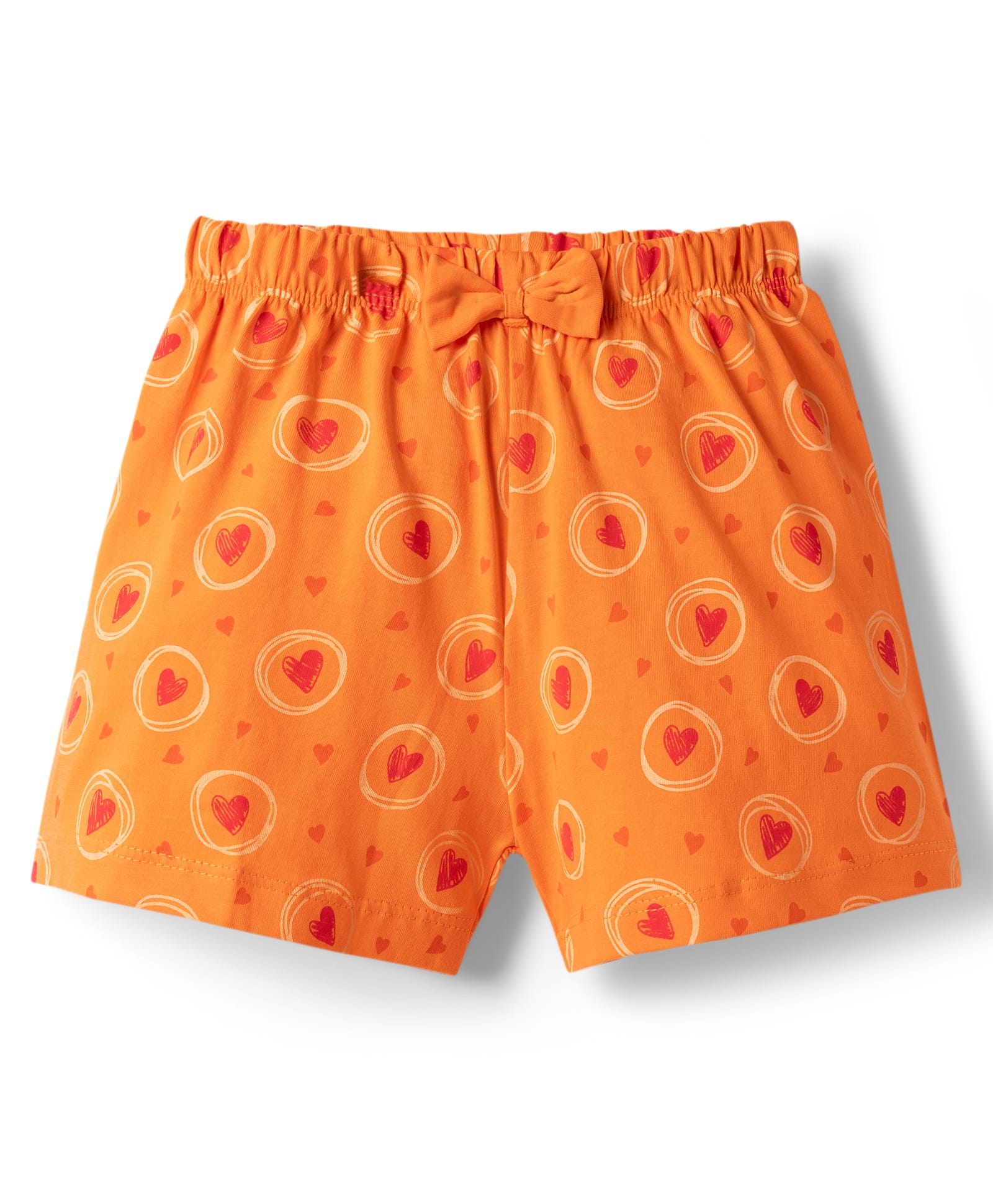 Tango Single Jersey Knit Knee Length Shorts with Heart Print & Bow Applique - Orange-picture-10