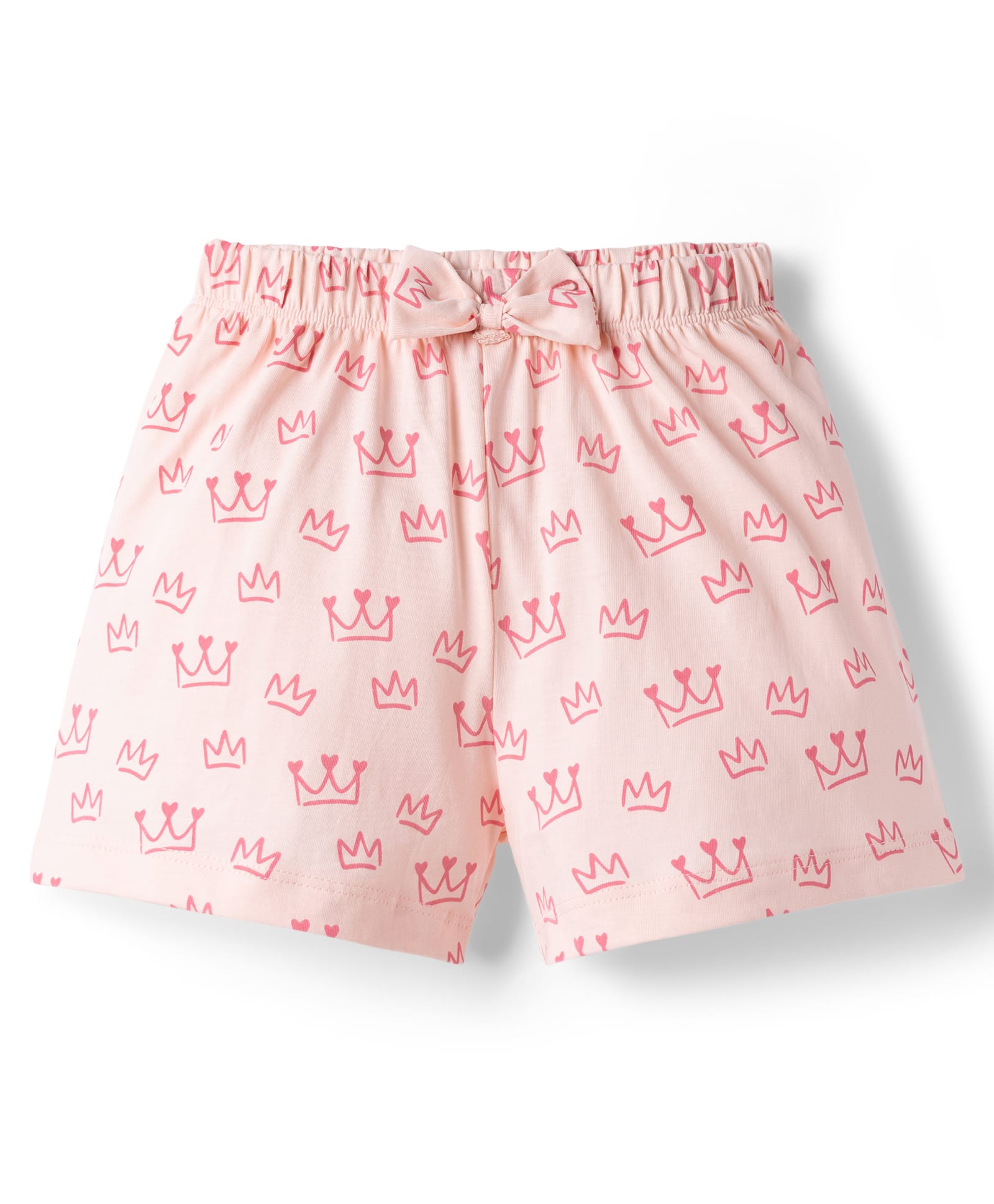 Tango Single Jersey Knit Knee Length Shorts with Crown Print & Bow - Peach-picture-22