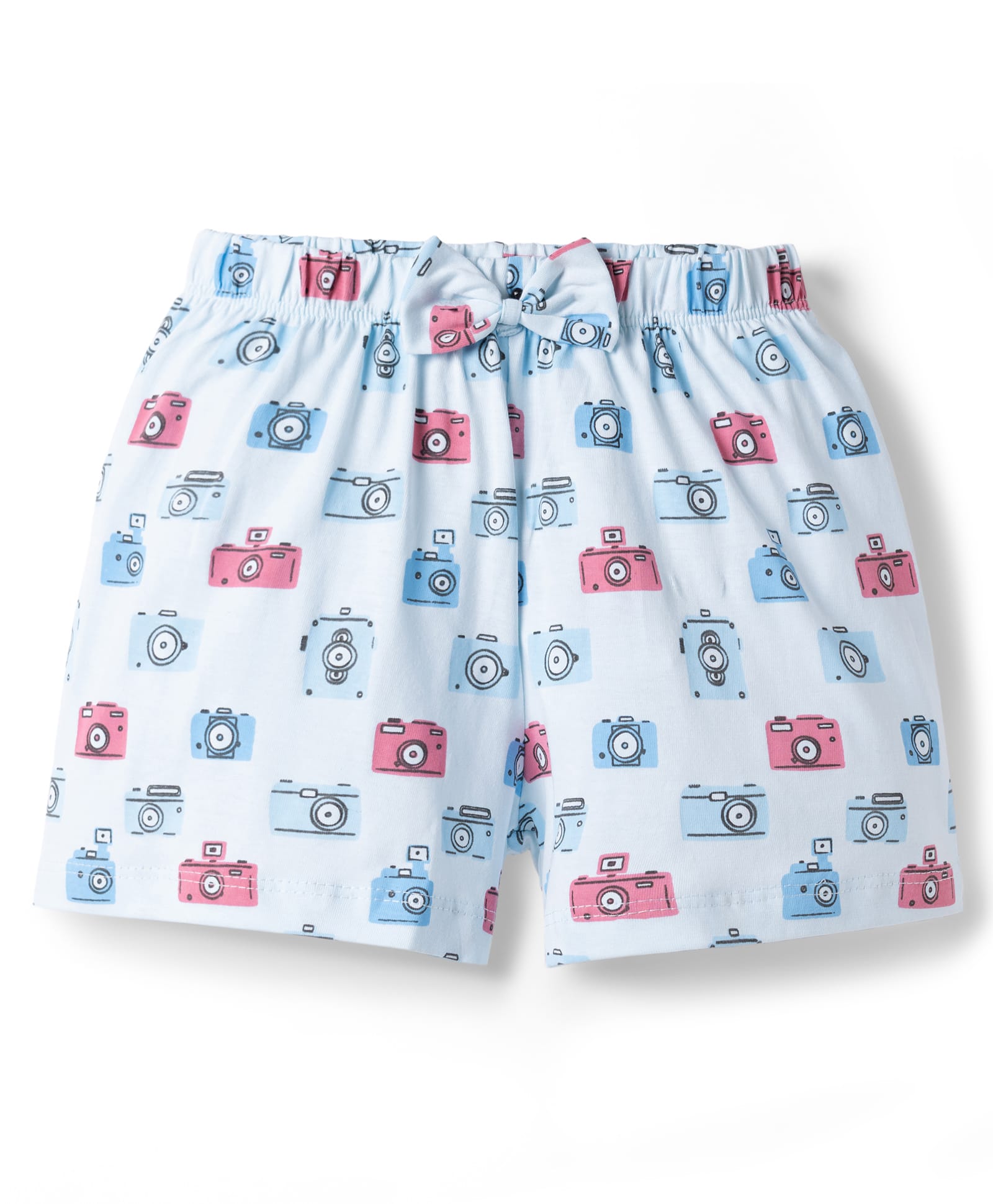 Tango Single Jersey Knit Knee Length Shorts with Camera Print & Bow Applique - Aqua Blue-image-27